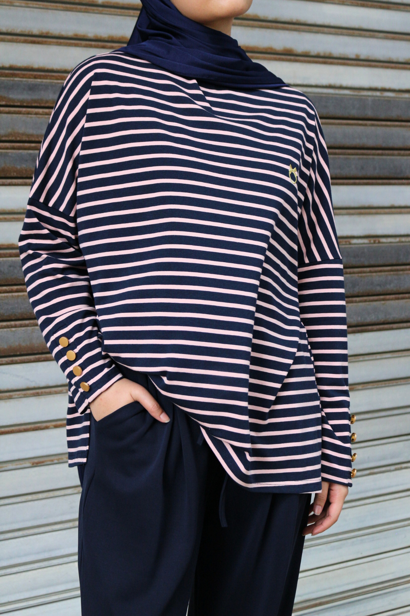 Amani Stripe Button Top