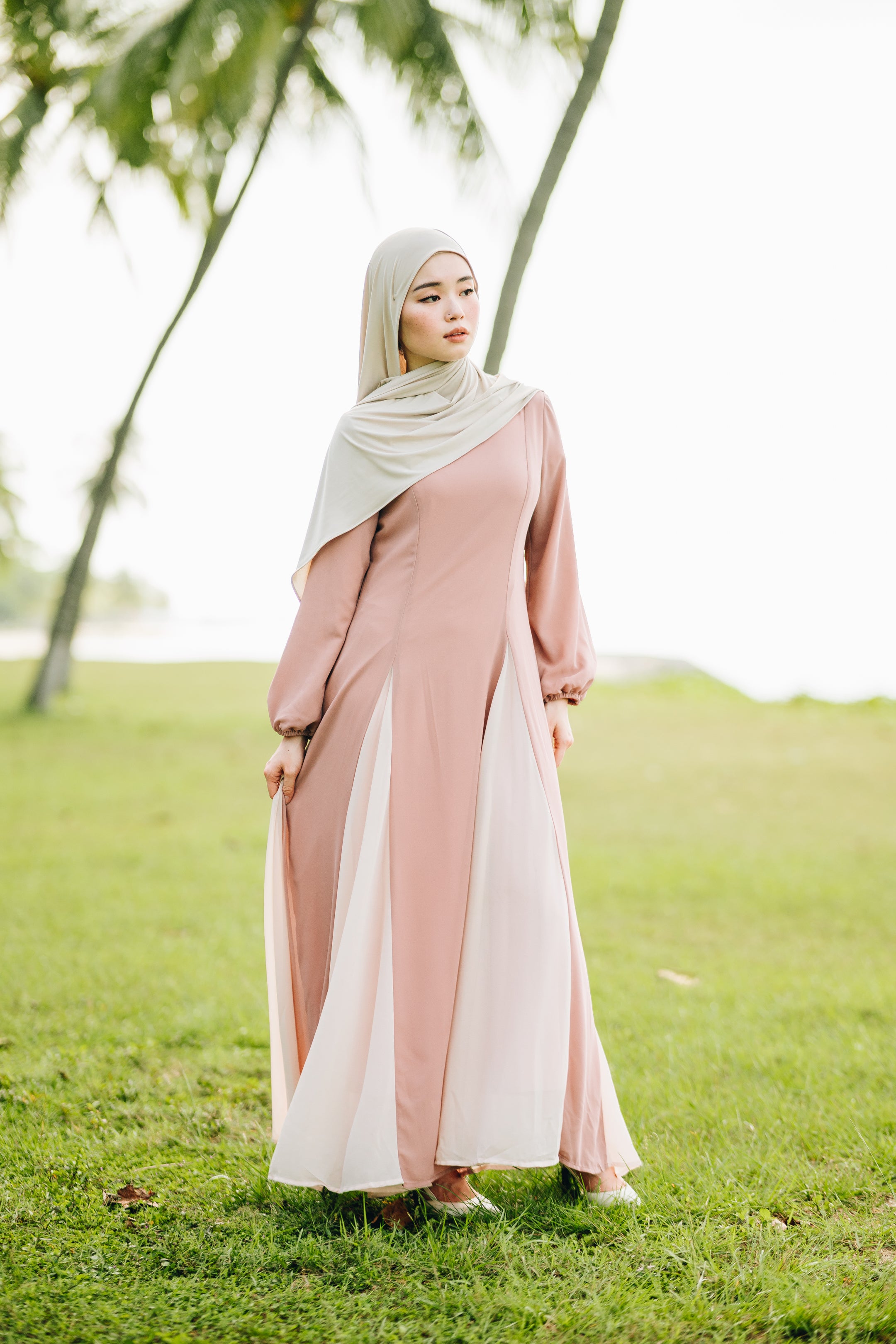 Waist Stitched Dual Tone Chiffon Dress
