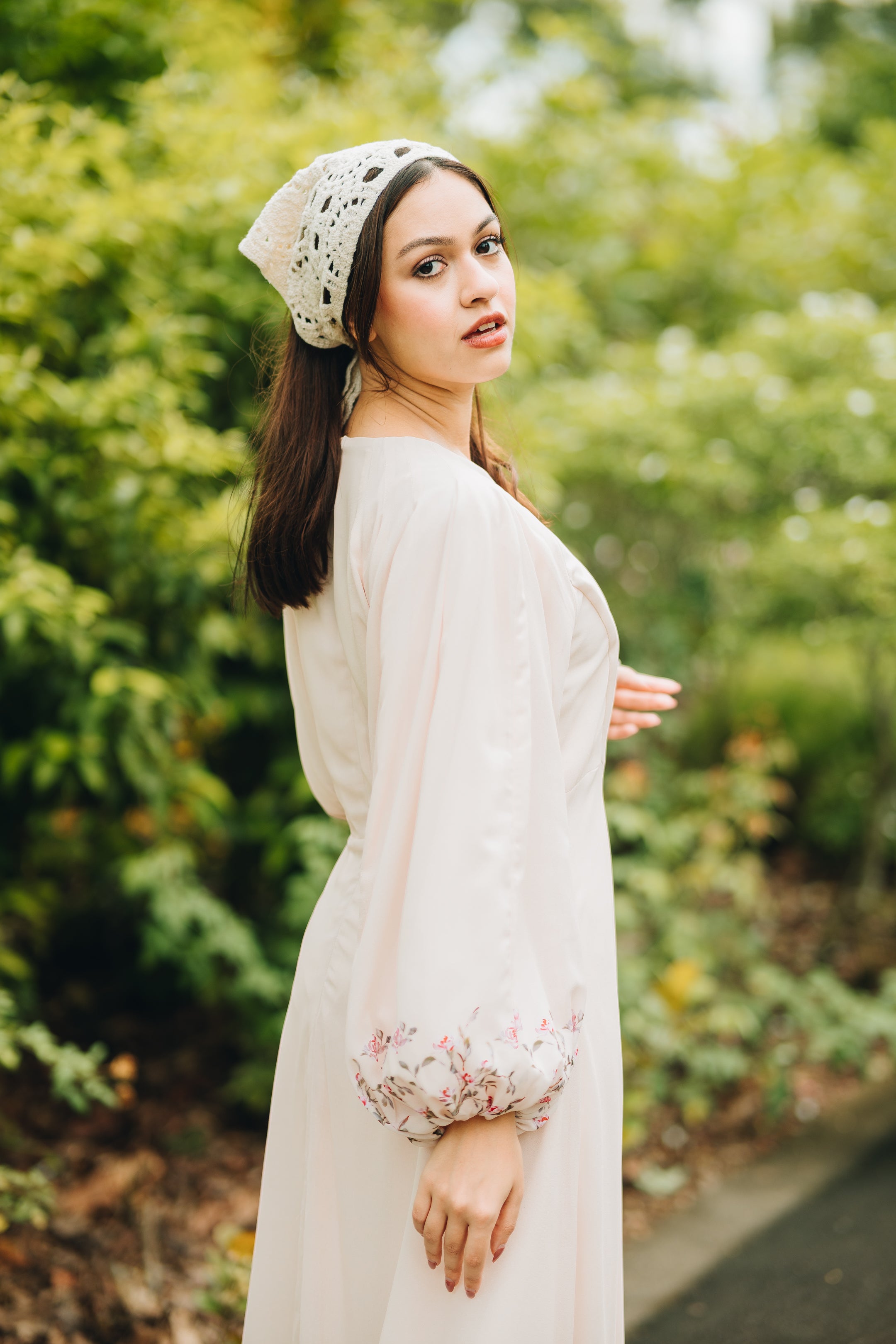 Rosette Chiffon Dress in Cream