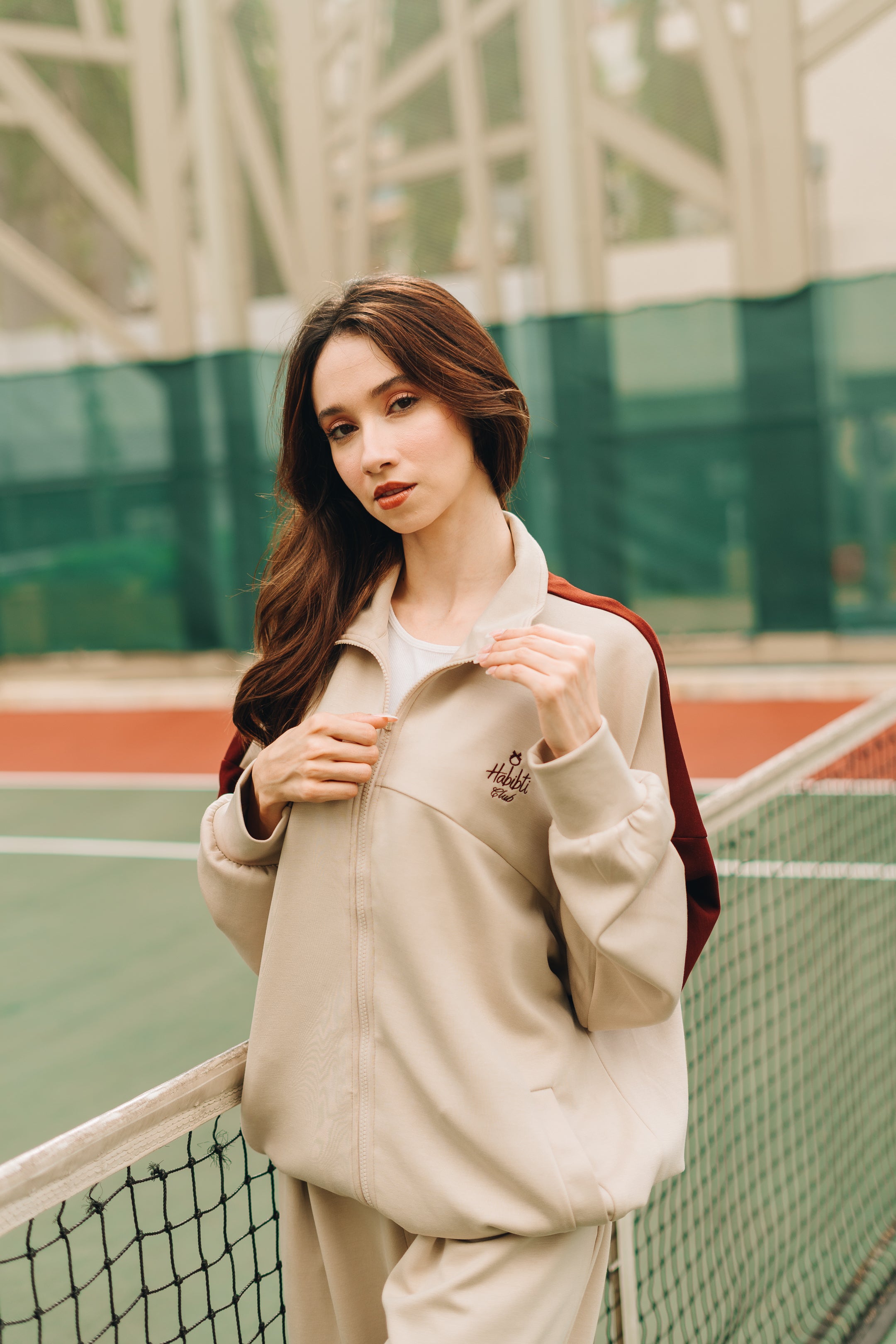 Habibti Modal Dual Tone Jacket in Maroon