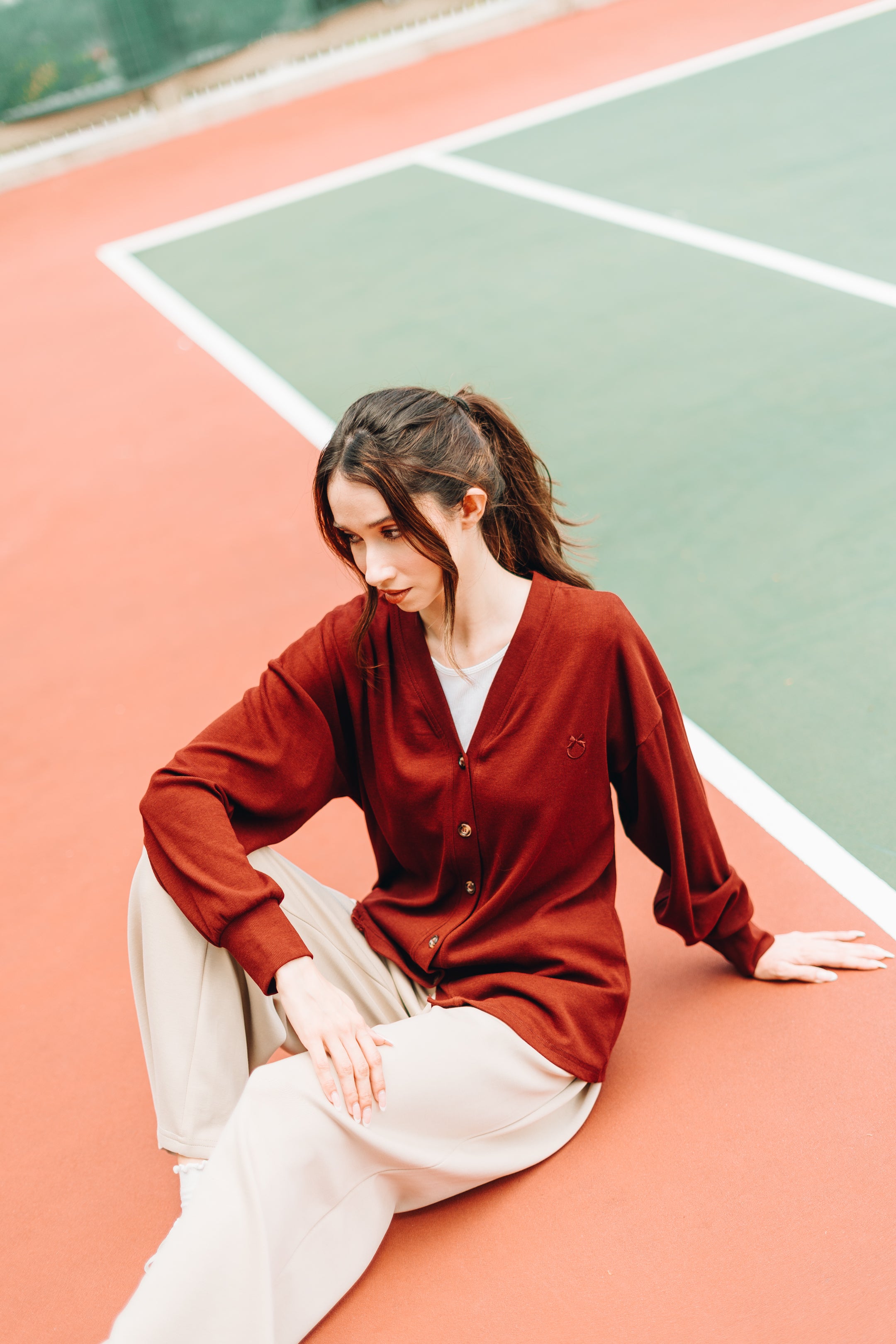 Modal Knitted Cardigan in Maroon