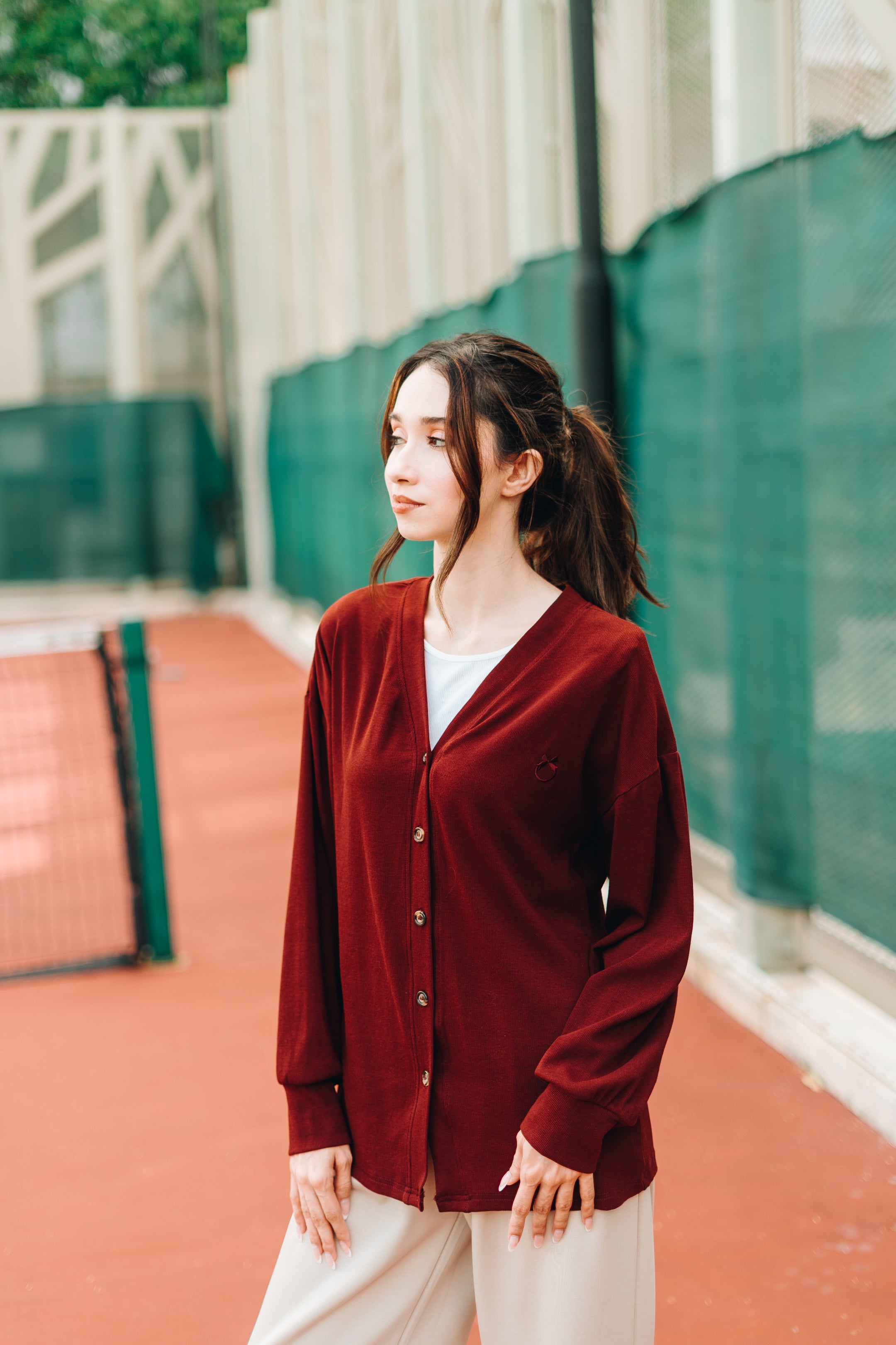 Modal Knitted Cardigan in Maroon