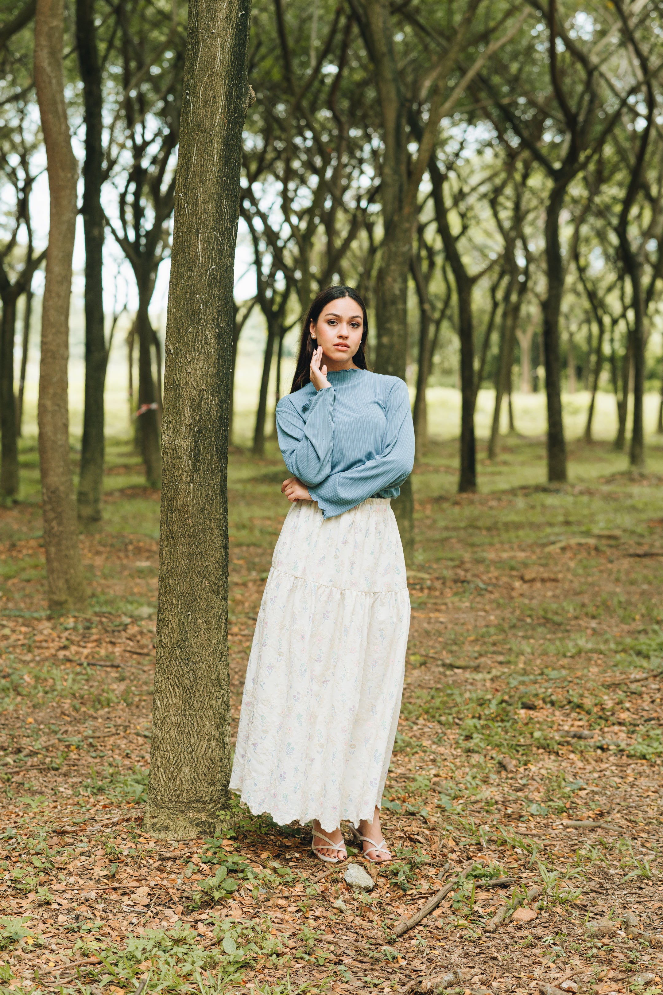 Lily Ribbed Top in Dusty Blue