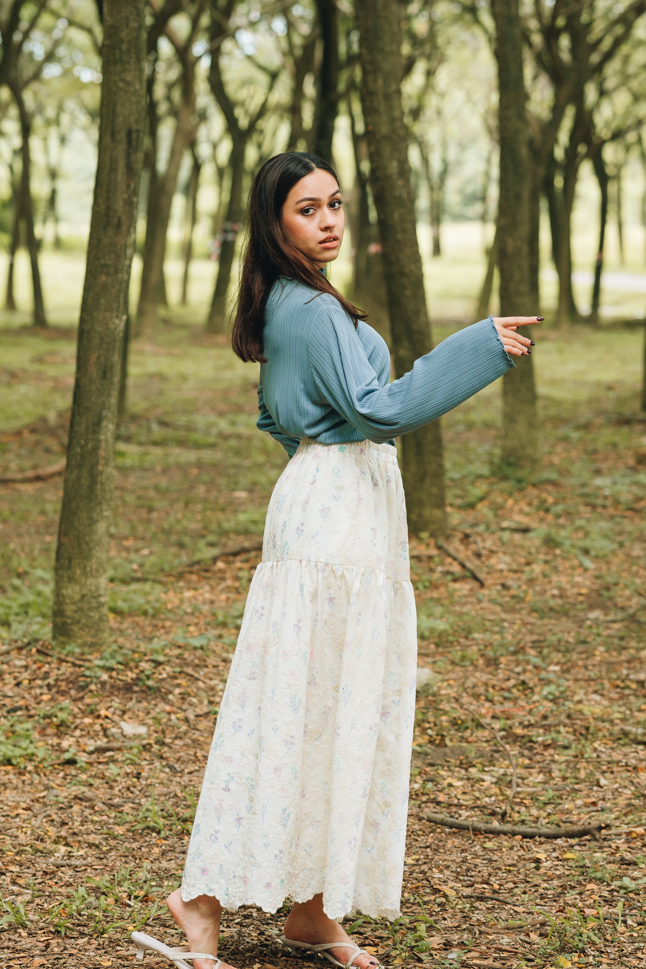 Lily Ribbed Top in Dusty Blue