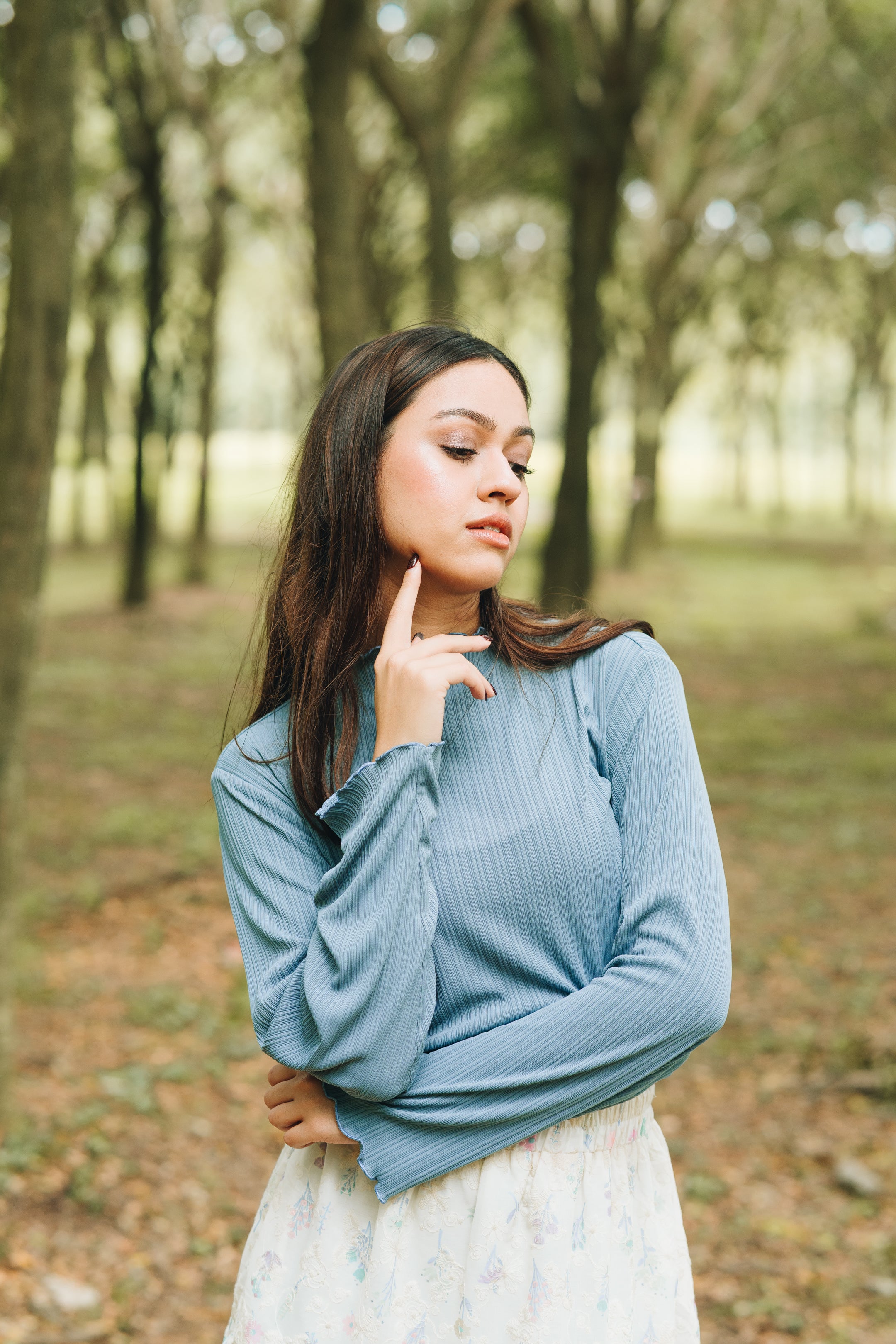 Lily Ribbed Top in Dusty Blue