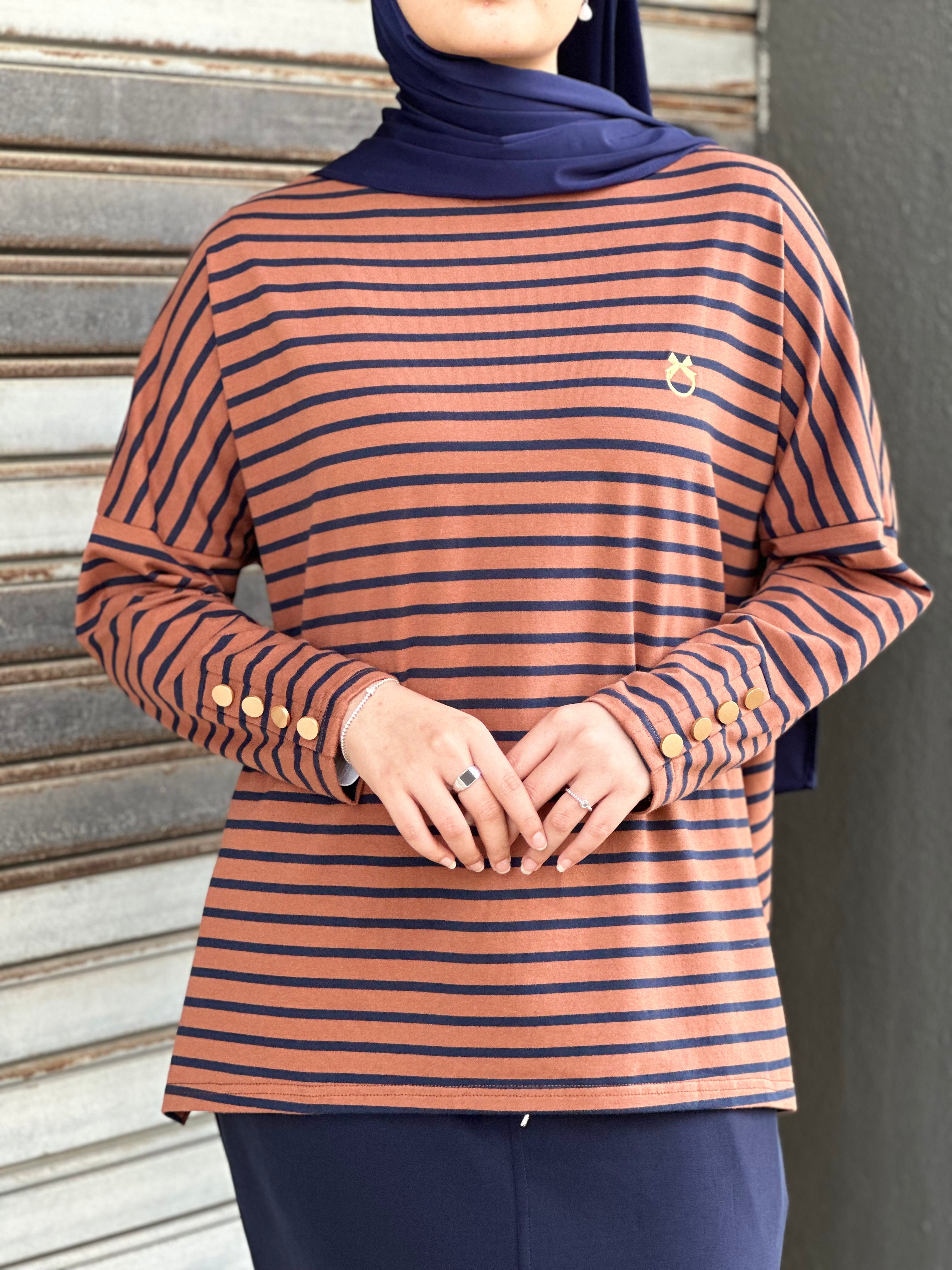Amani Stripe Button Top