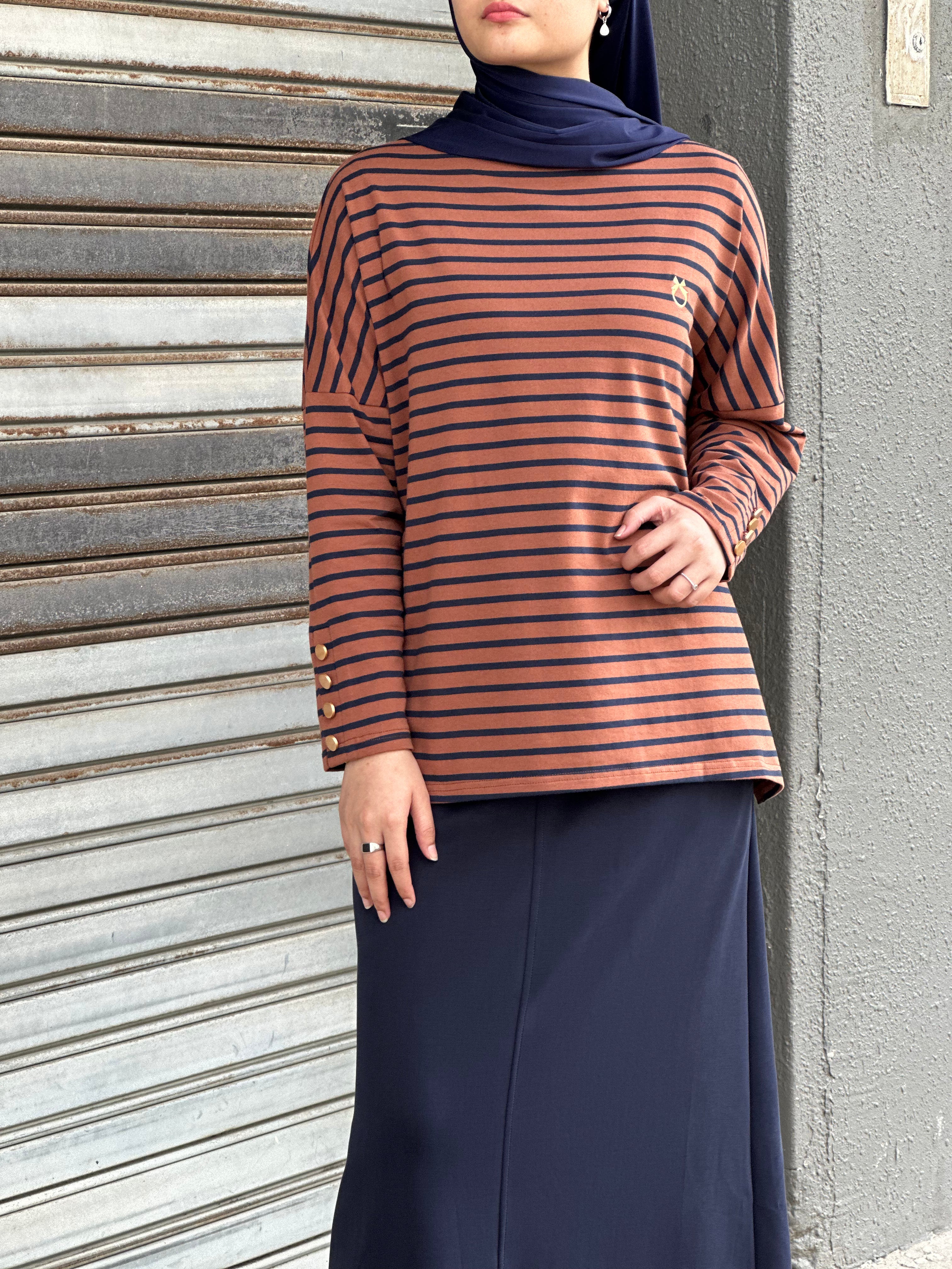 Amani Stripe Button Top