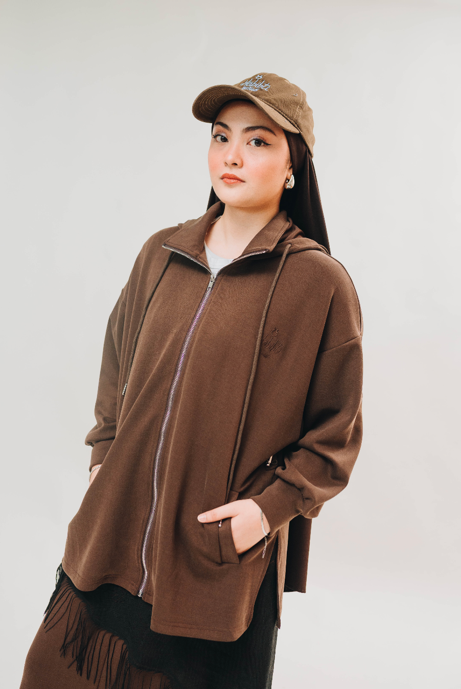 Habibti Modal Zip-Up Hoodie in Brown