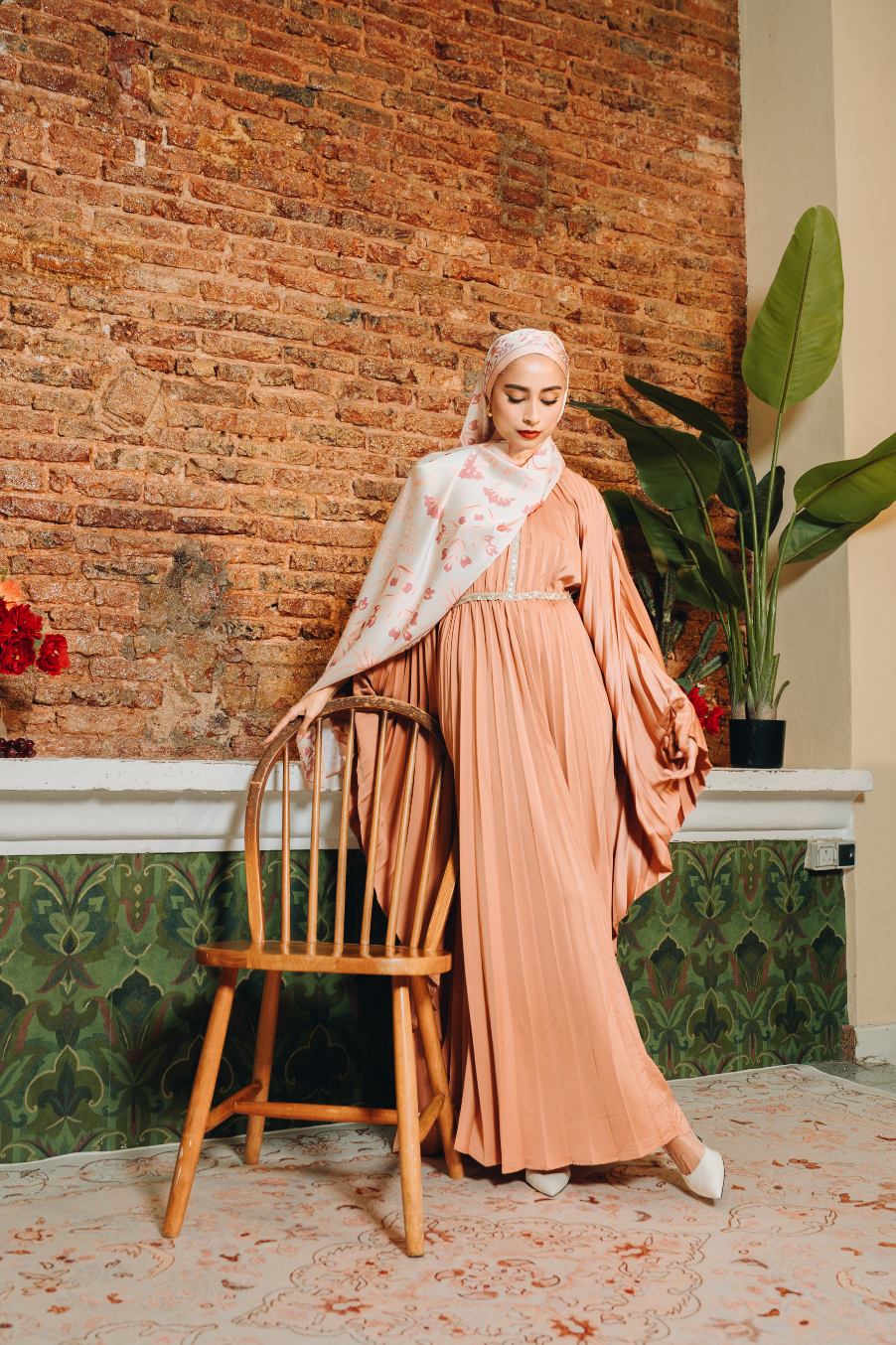 Valencia Pleated Kaftan in Terracotta