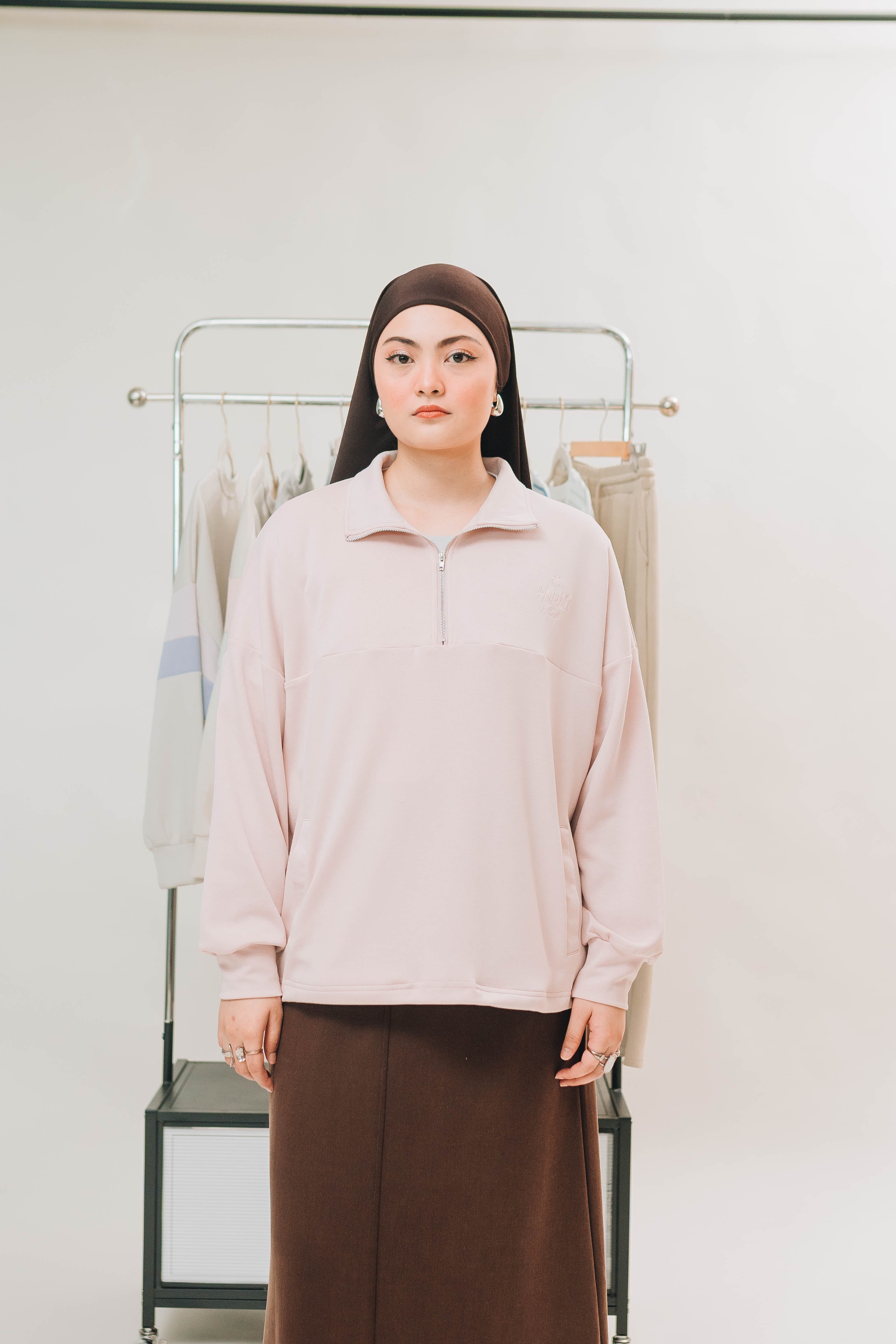 Habibti Quarter Zip Jacket in Strawberry