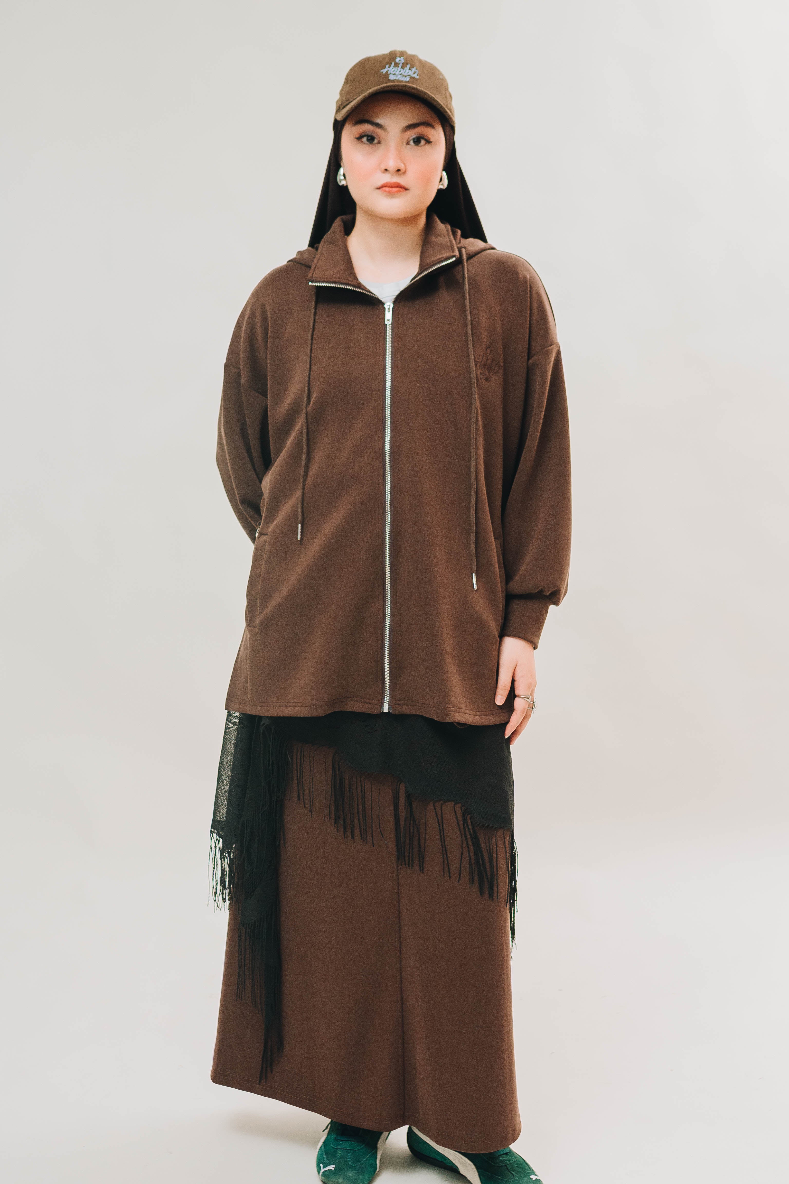 Habibti Modal Zip-Up Hoodie in Brown