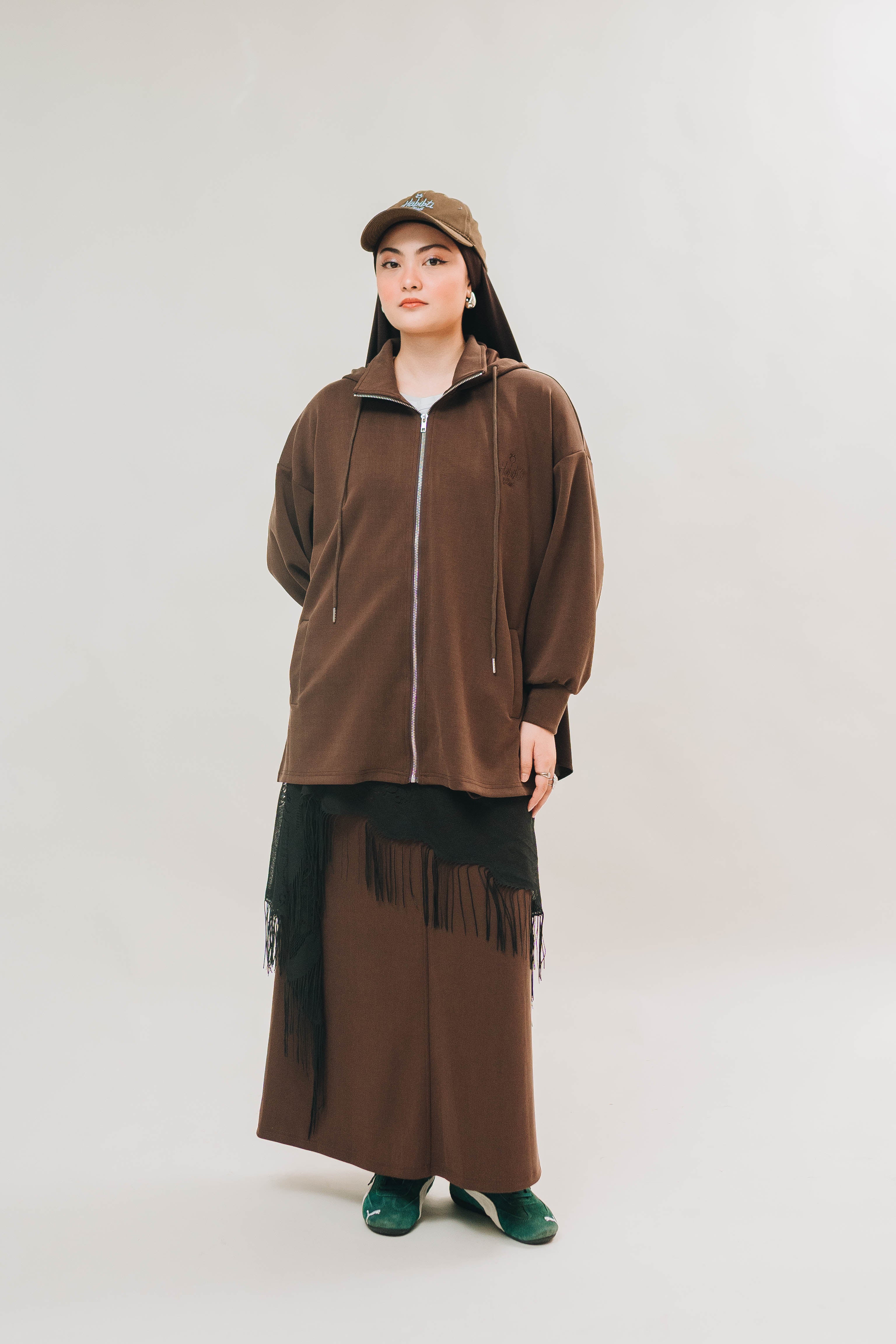 Habibti Modal Zip-Up Hoodie in Brown