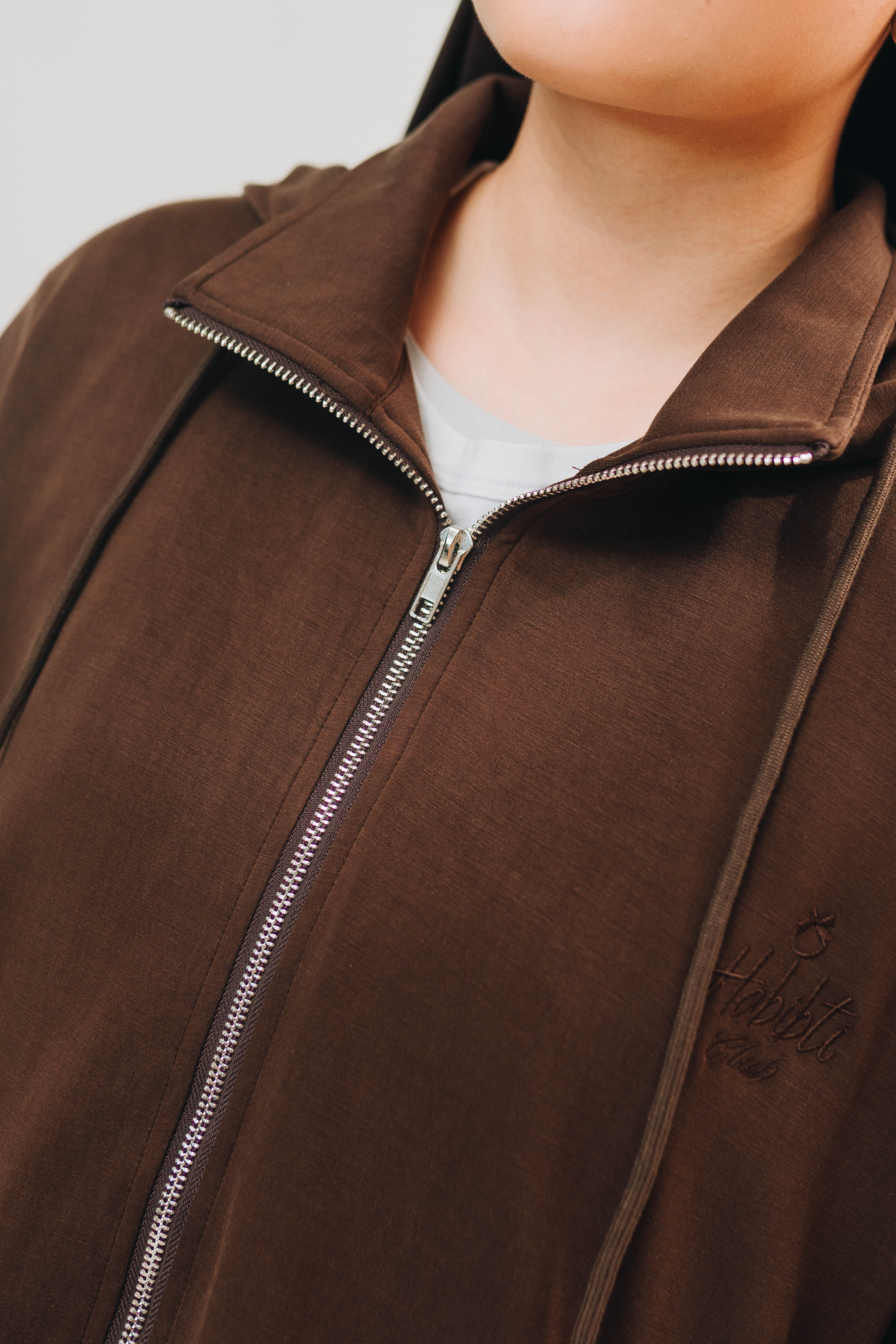 Habibti Modal Zip-Up Hoodie in Brown
