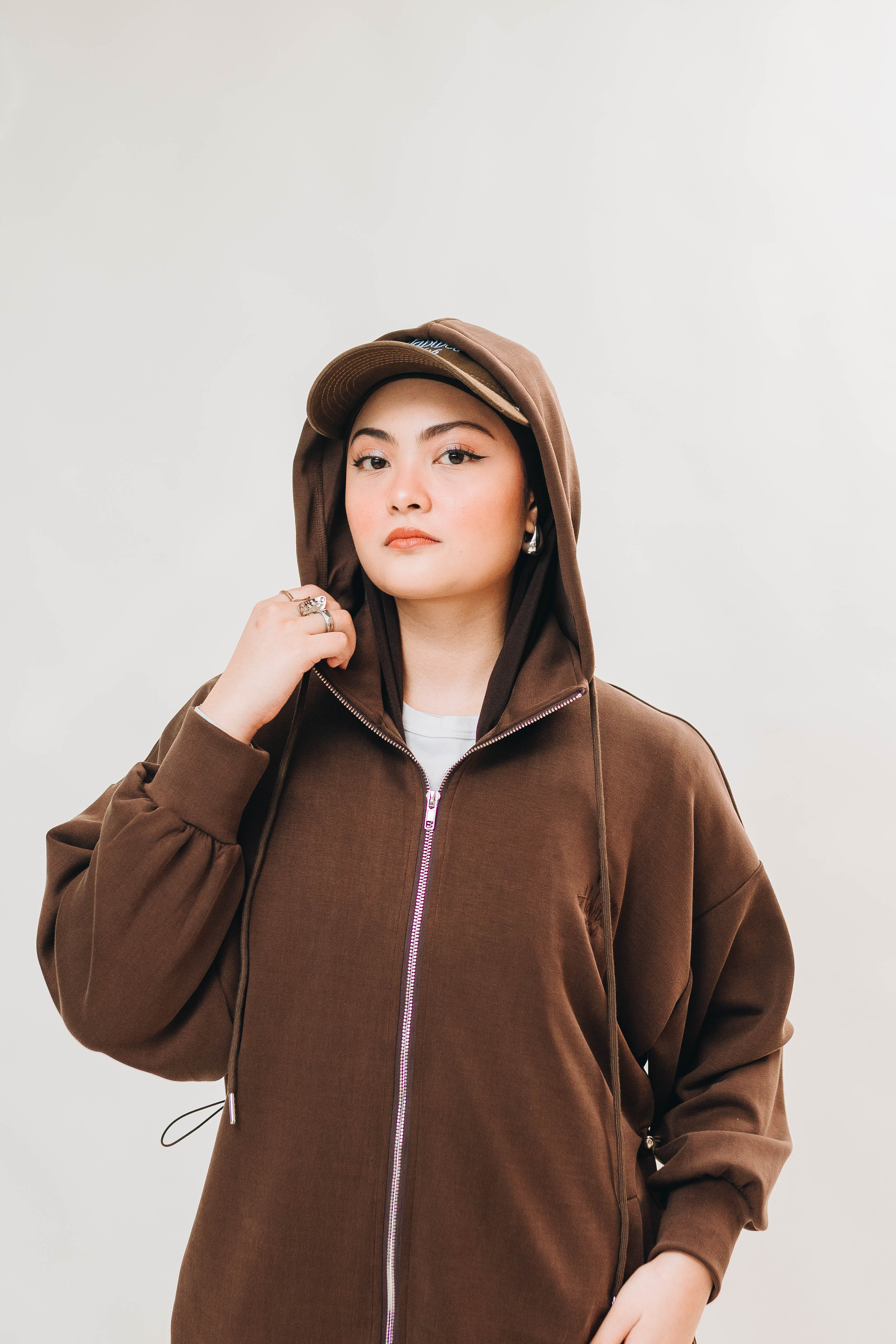 Habibti Modal Zip-Up Hoodie in Brown