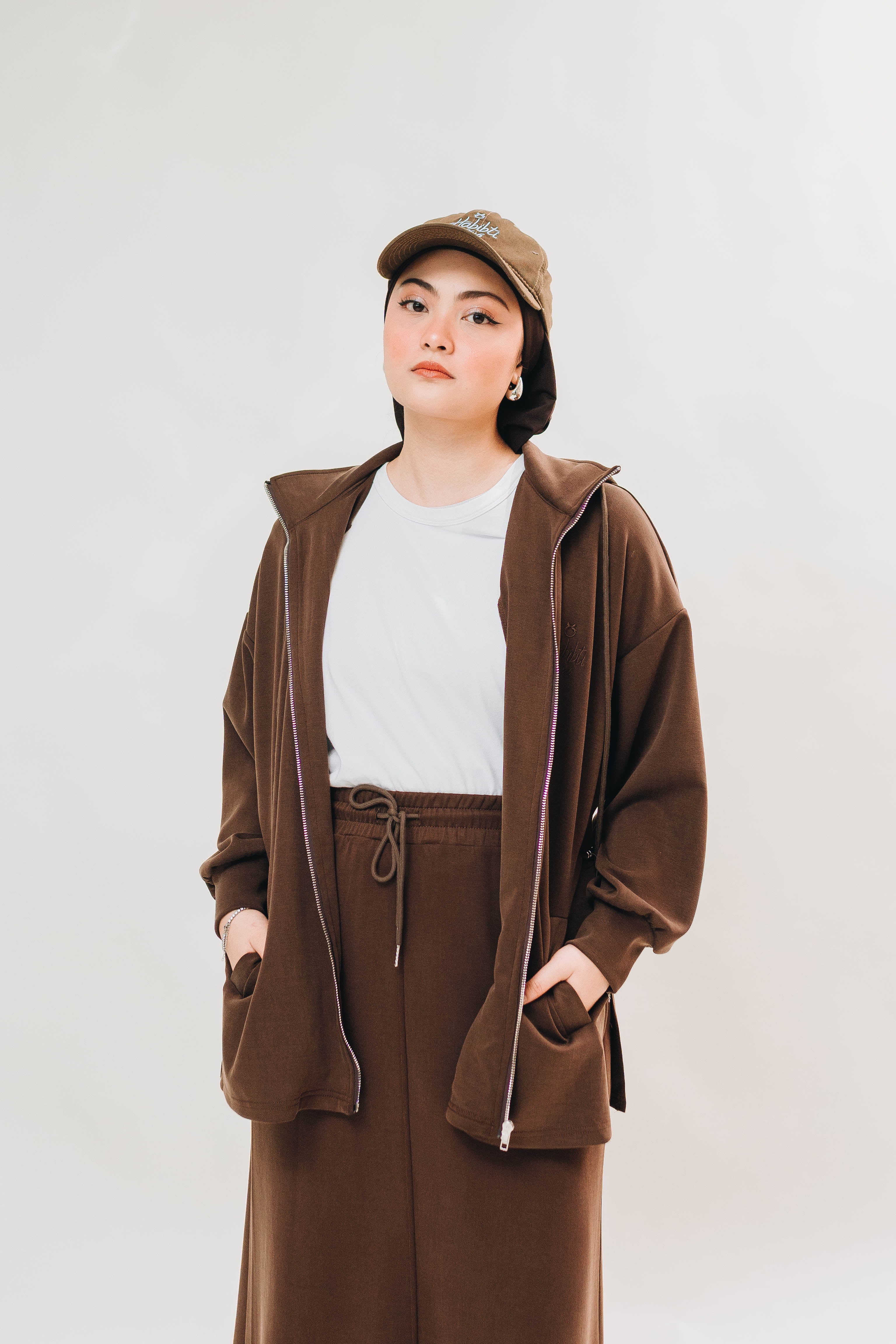 Habibti Modal Zip-Up Hoodie in Brown