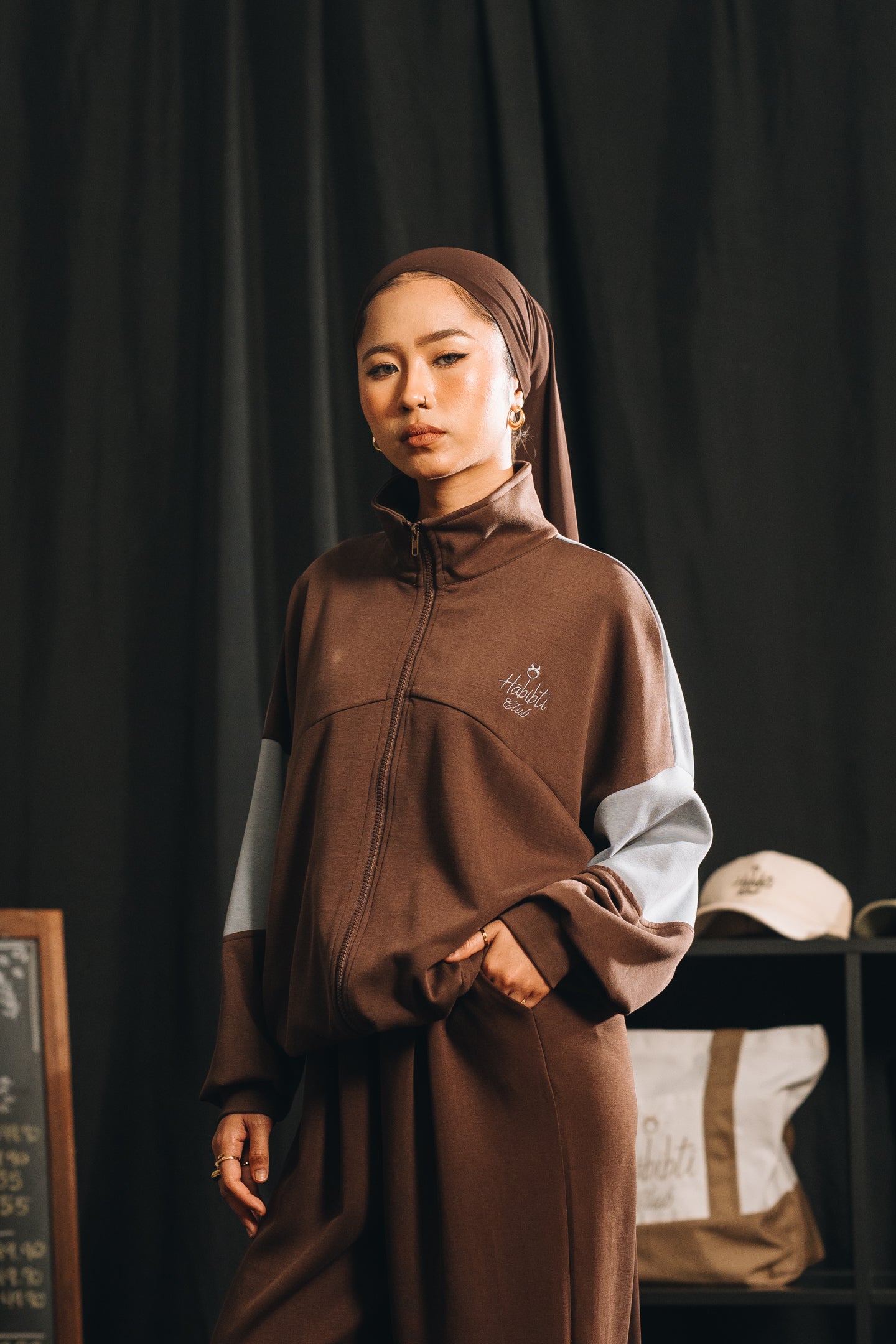 Habibti Modal Dual Tone Jacket in Brown
