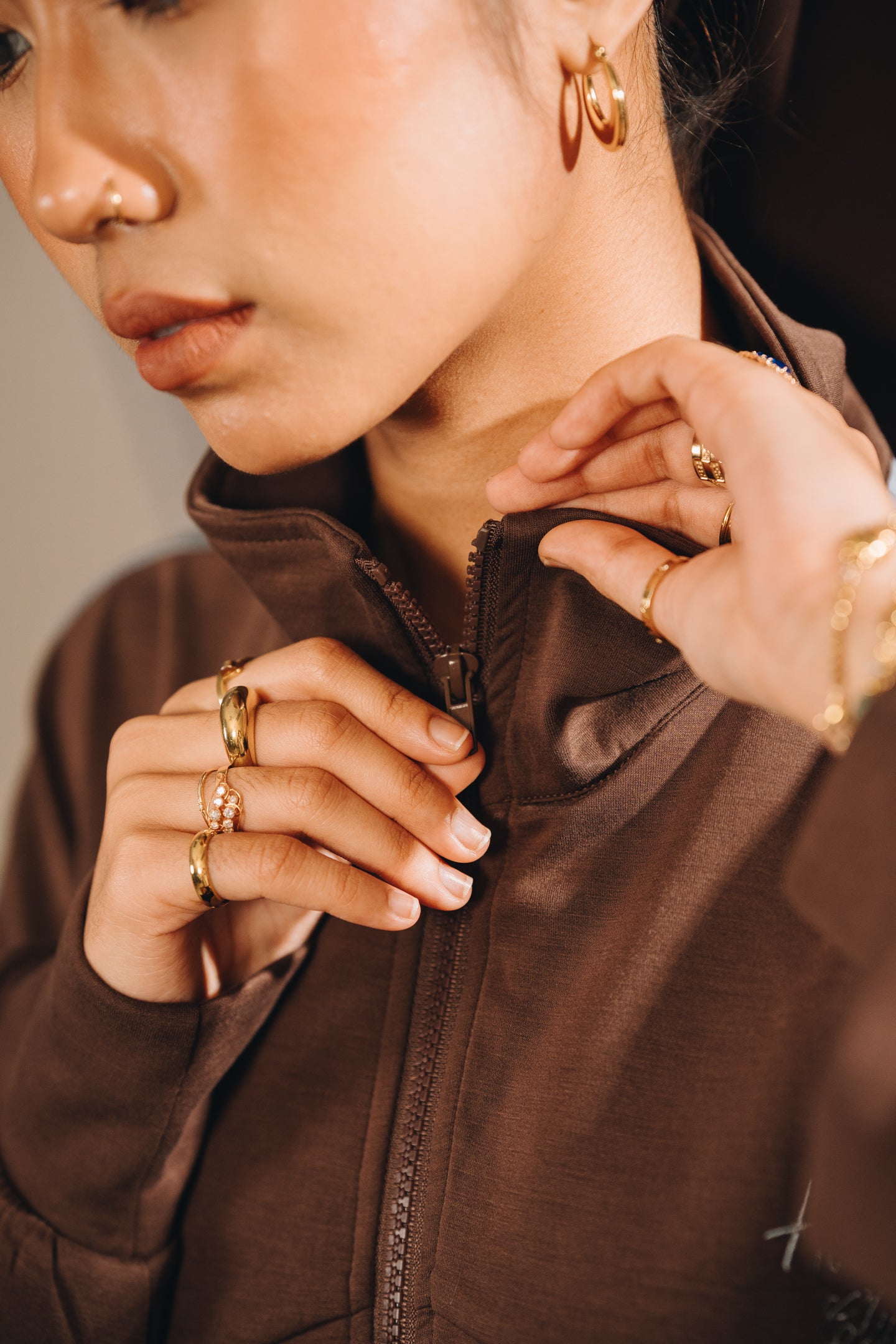 Habibti Modal Dual Tone Jacket in Brown