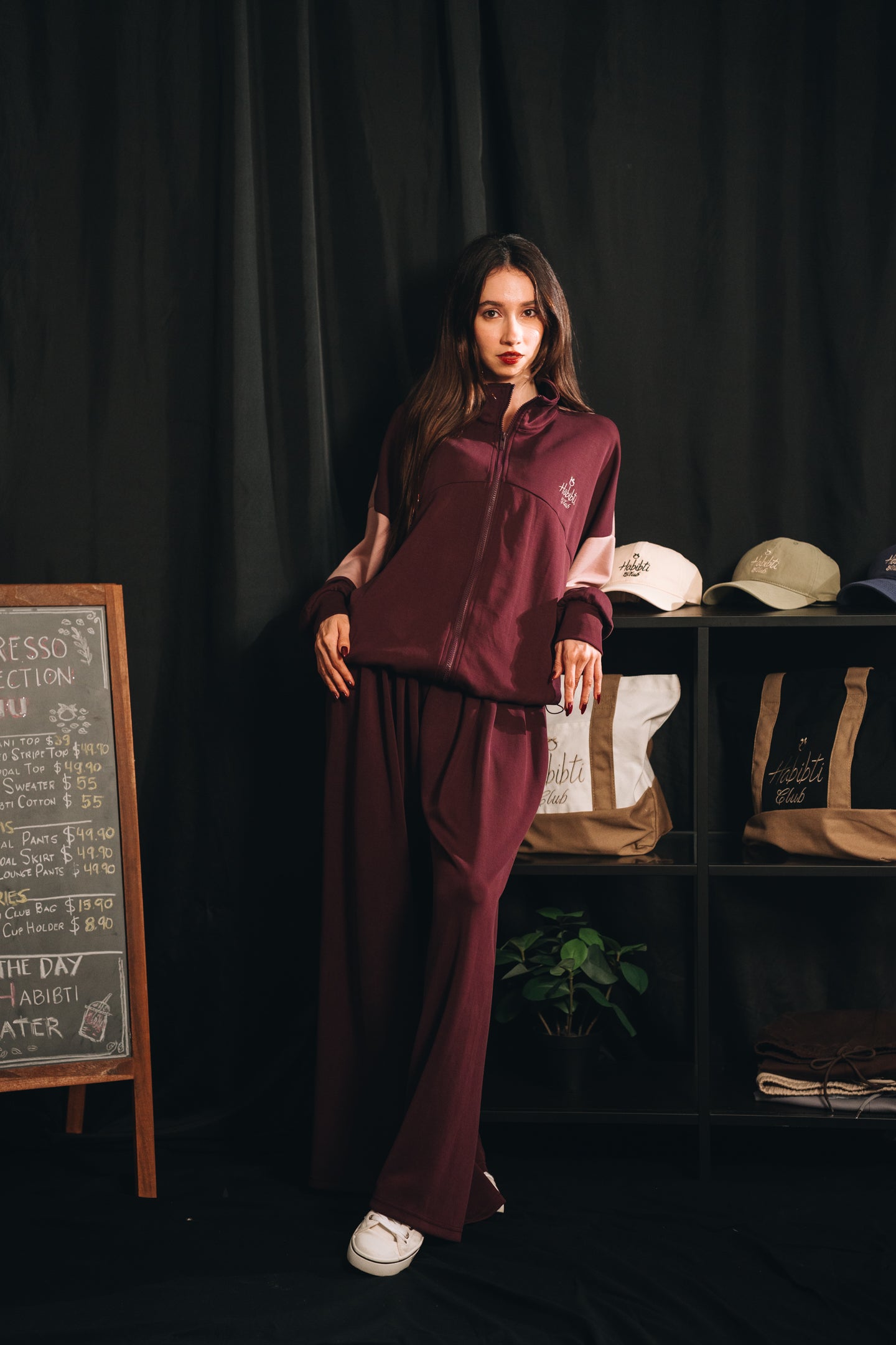Habibti Modal Dual Tone Jacket in Burgundy