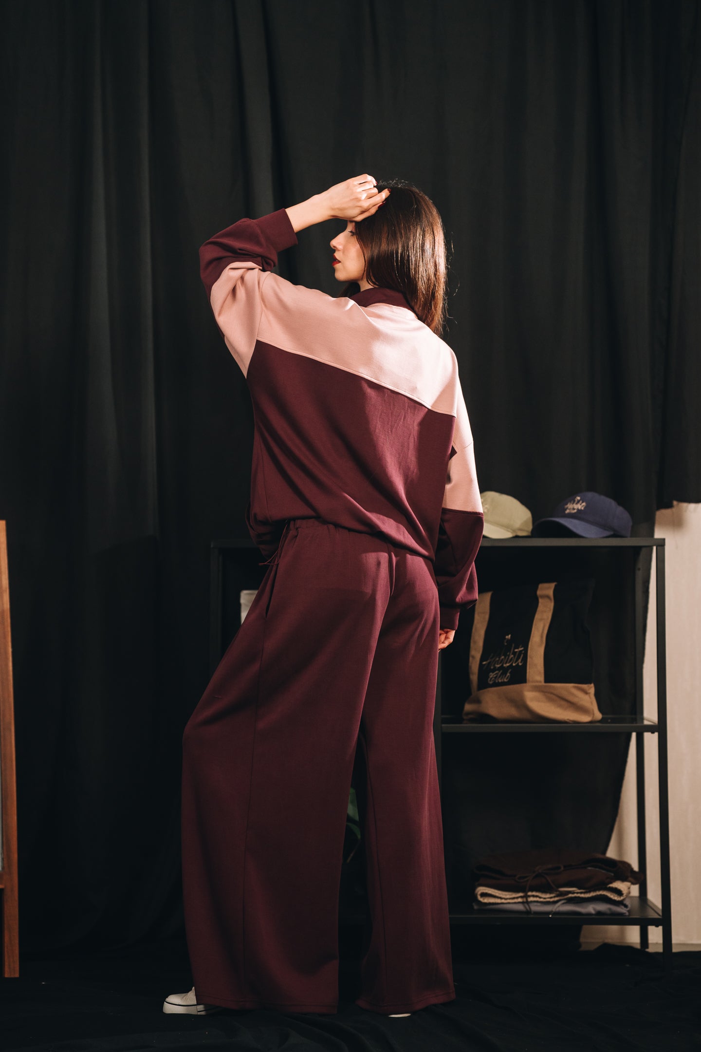 Habibti Modal Dual Tone Jacket in Burgundy
