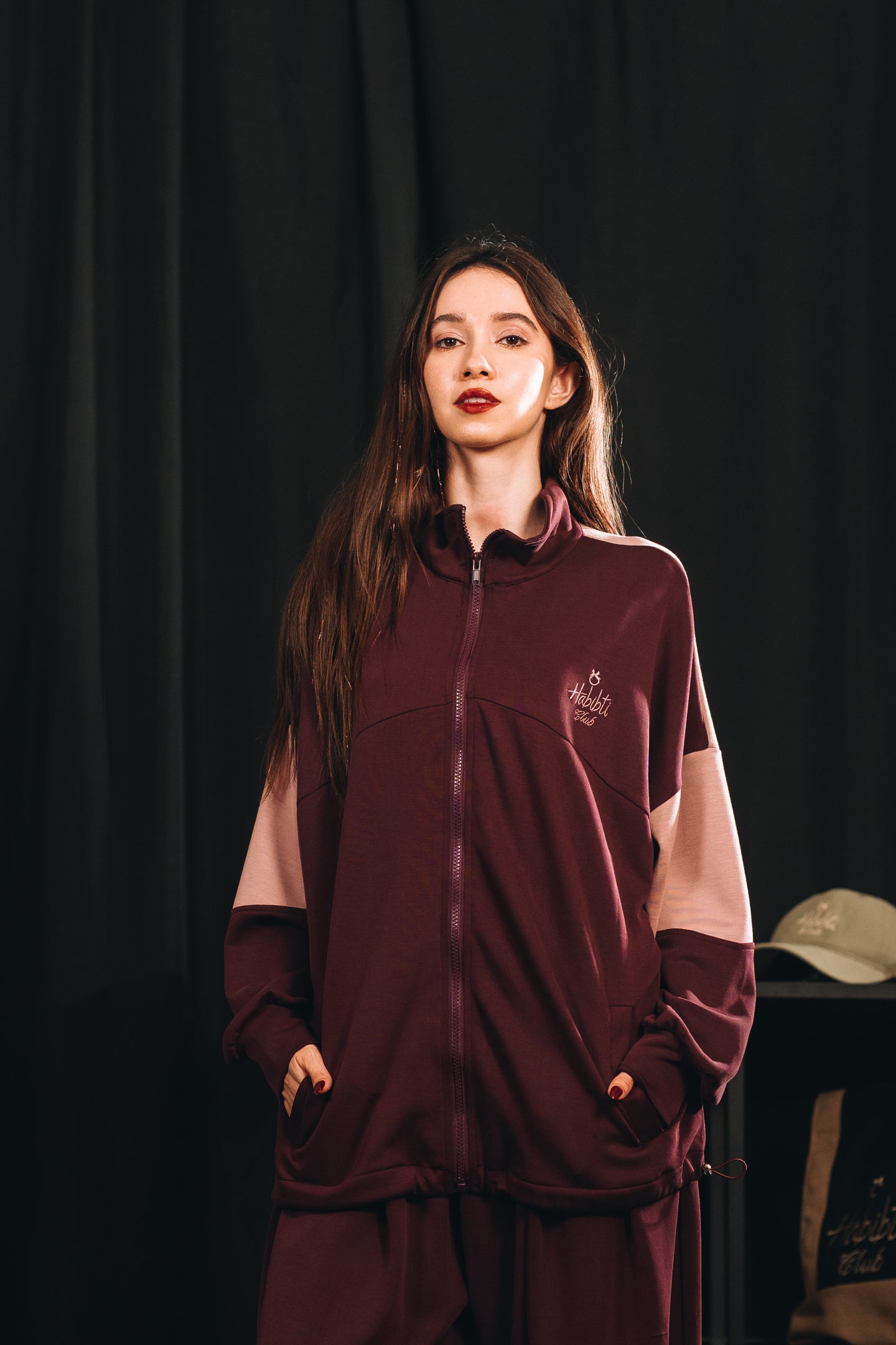 Habibti Modal Dual Tone Jacket in Burgundy