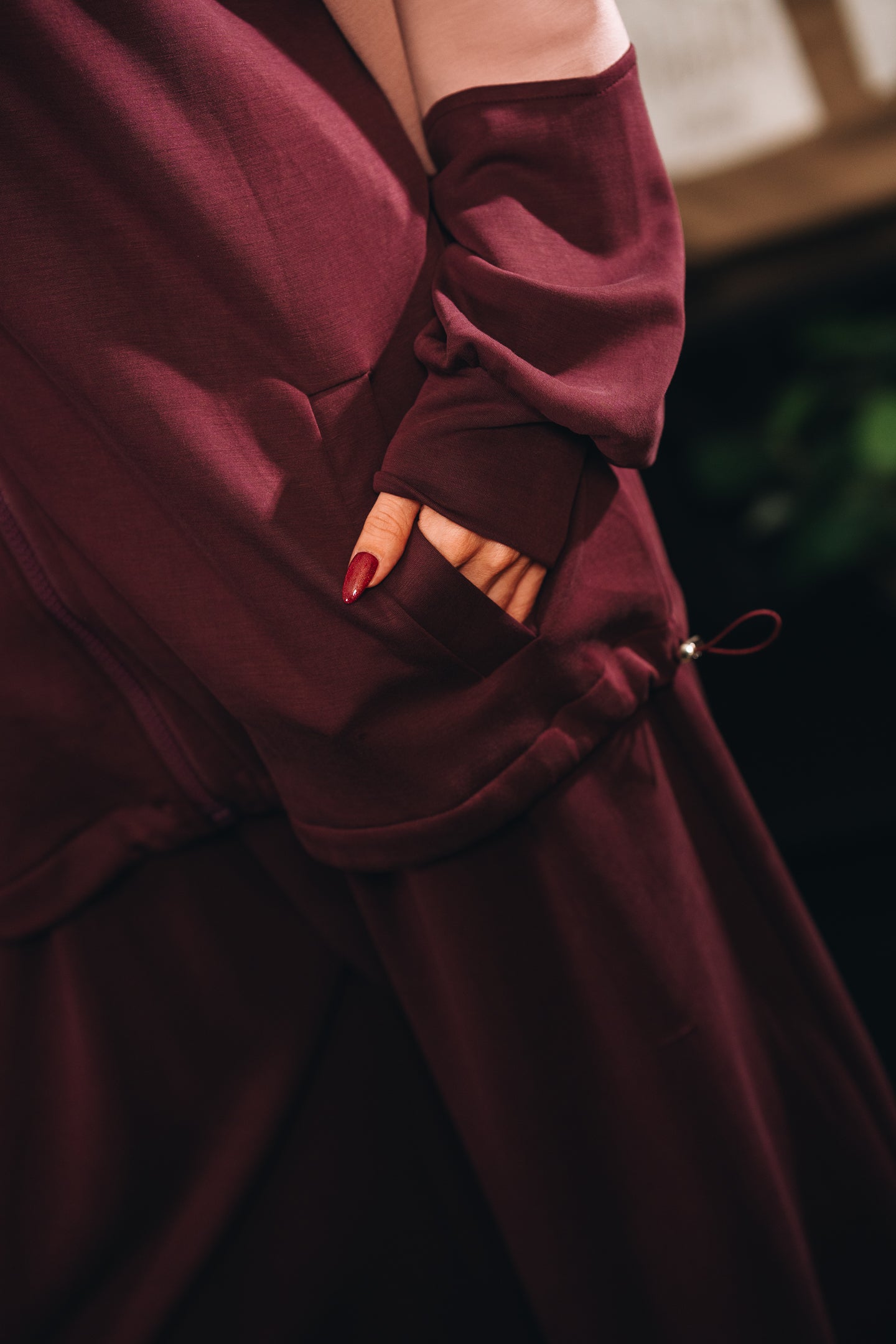 Habibti Modal Dual Tone Jacket in Burgundy