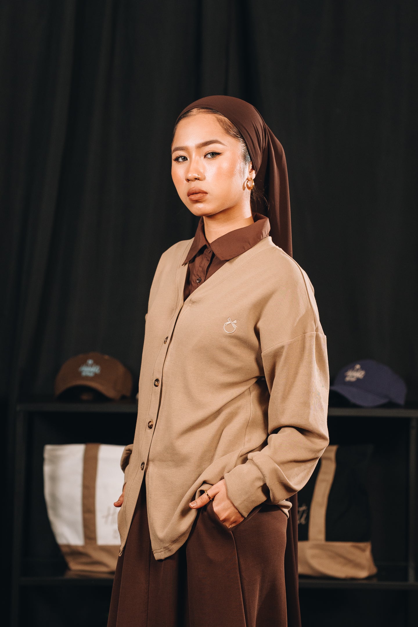 Modal Knitted Cardigan in Toffee