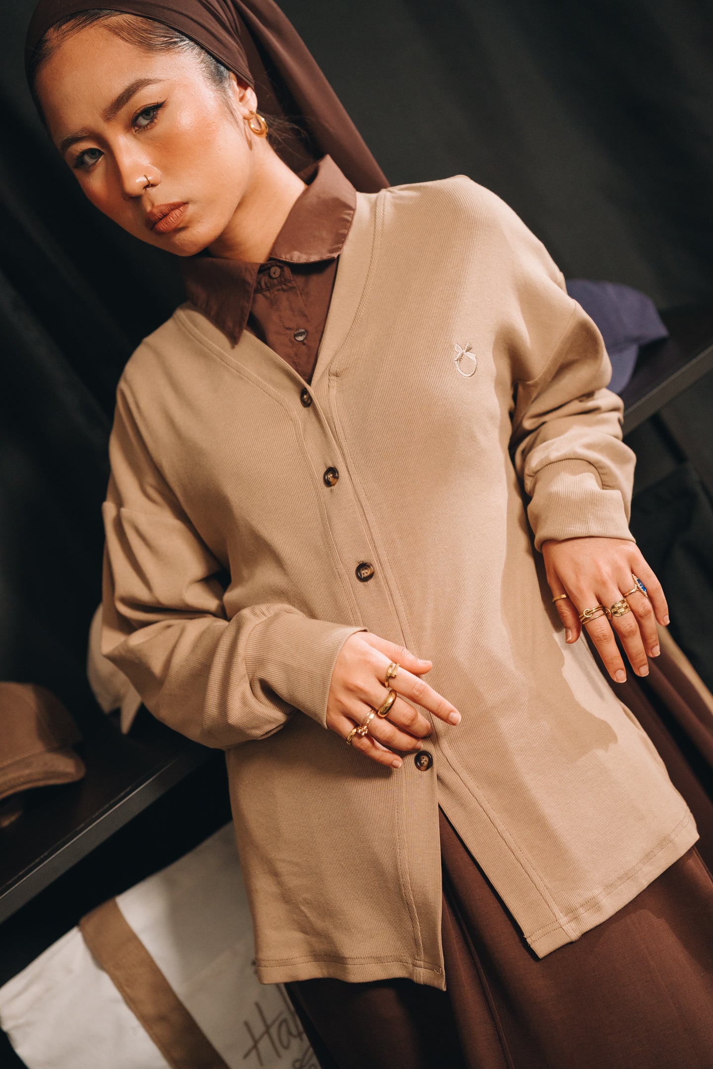 Modal Knitted Cardigan in Toffee