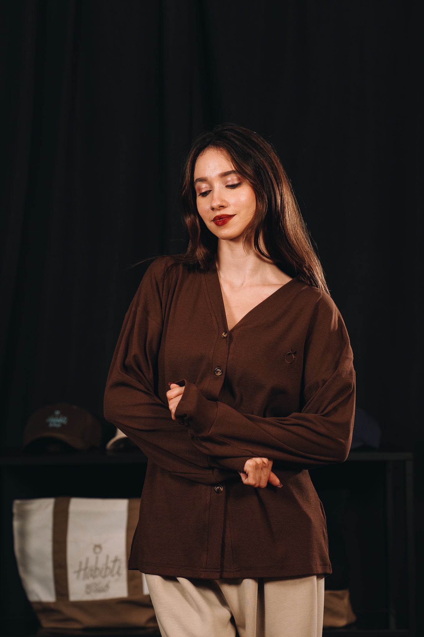 Modal Knitted Cardigan in Cocoa