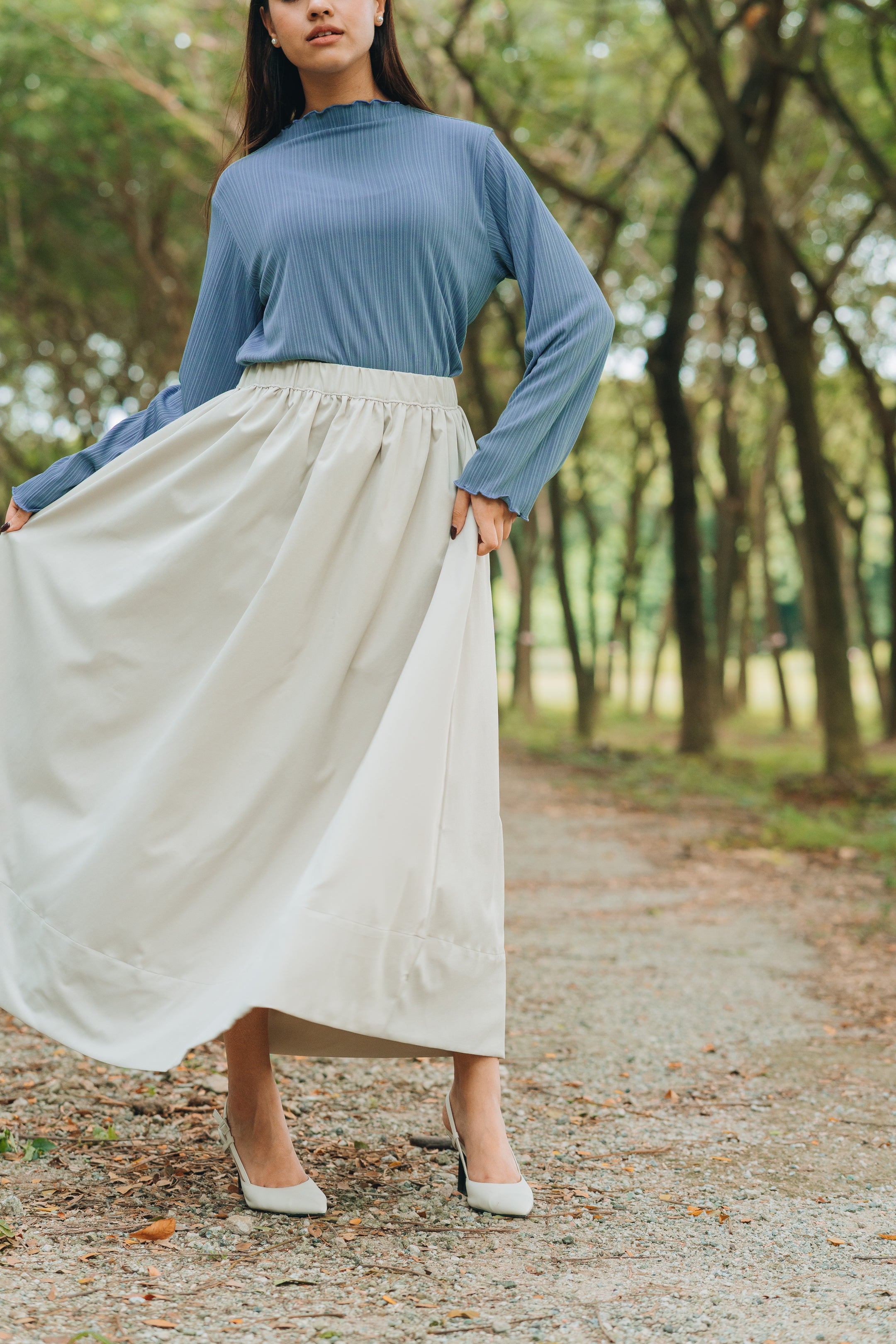 Rae Heavy Cotton Twill Skirt in Porcelain