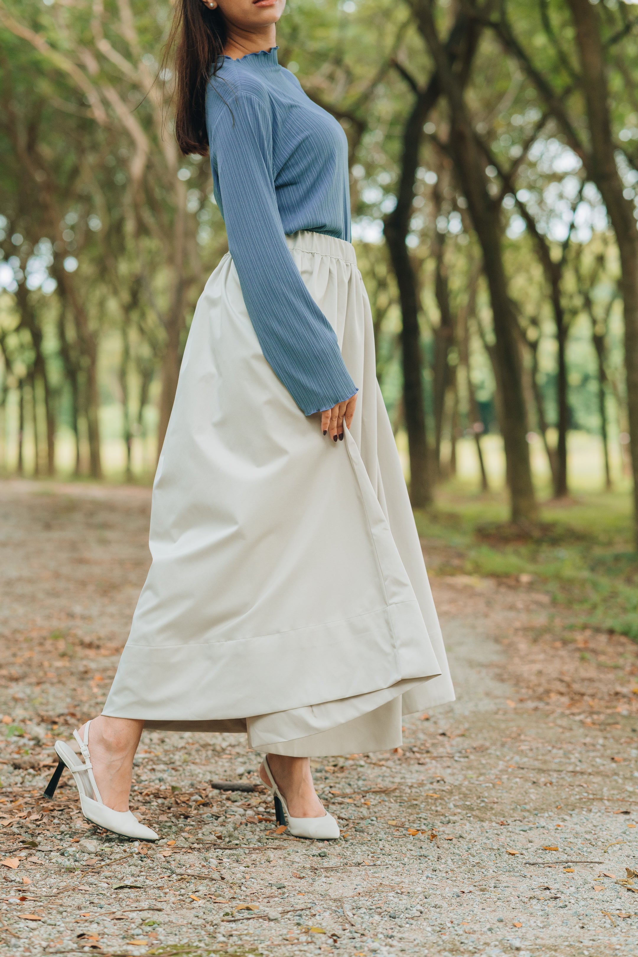 Rae Heavy Cotton Twill Skirt in Porcelain