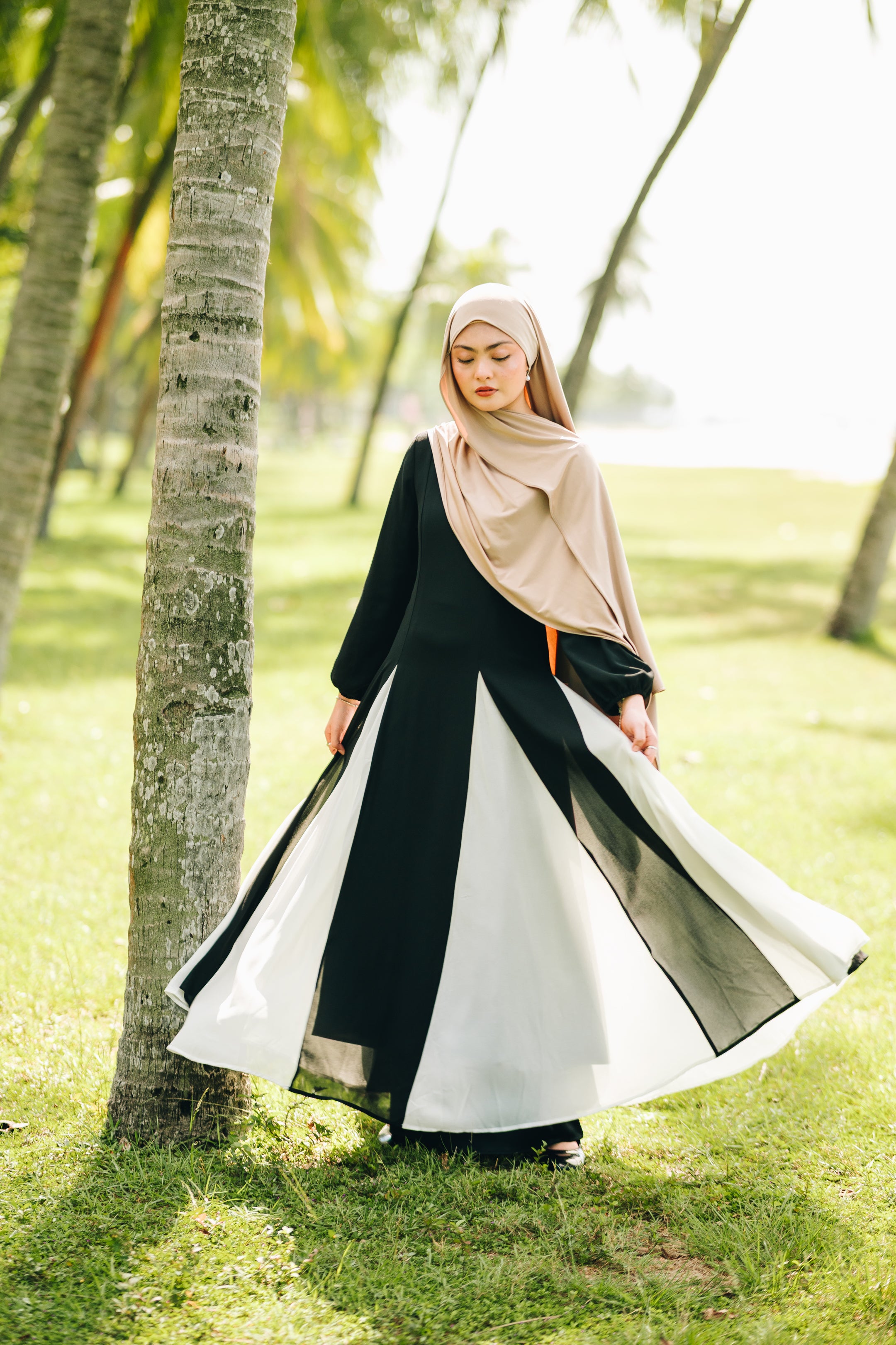 Waist Stitched Dual Tone Chiffon Dress