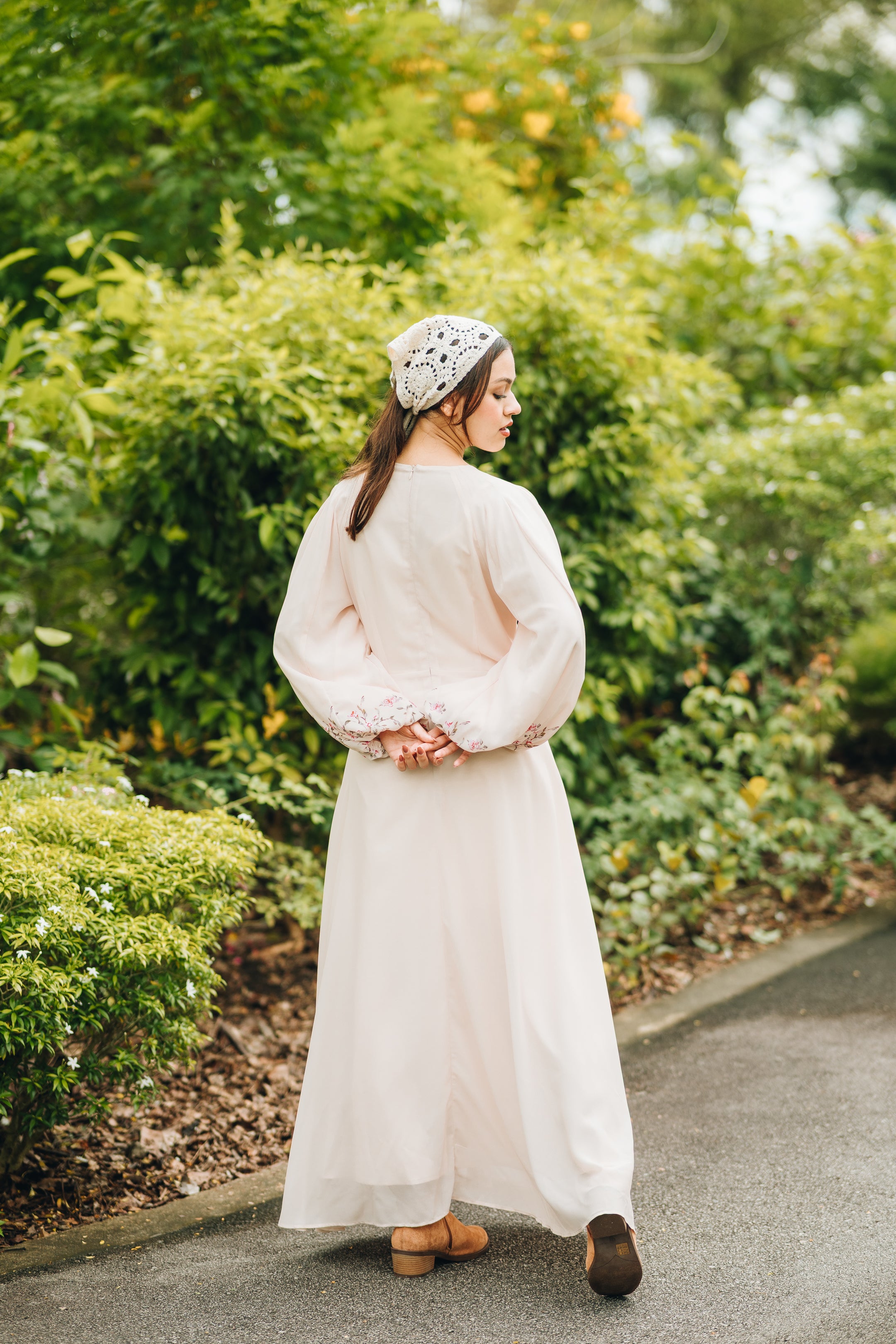 Rosette Chiffon Dress in Cream