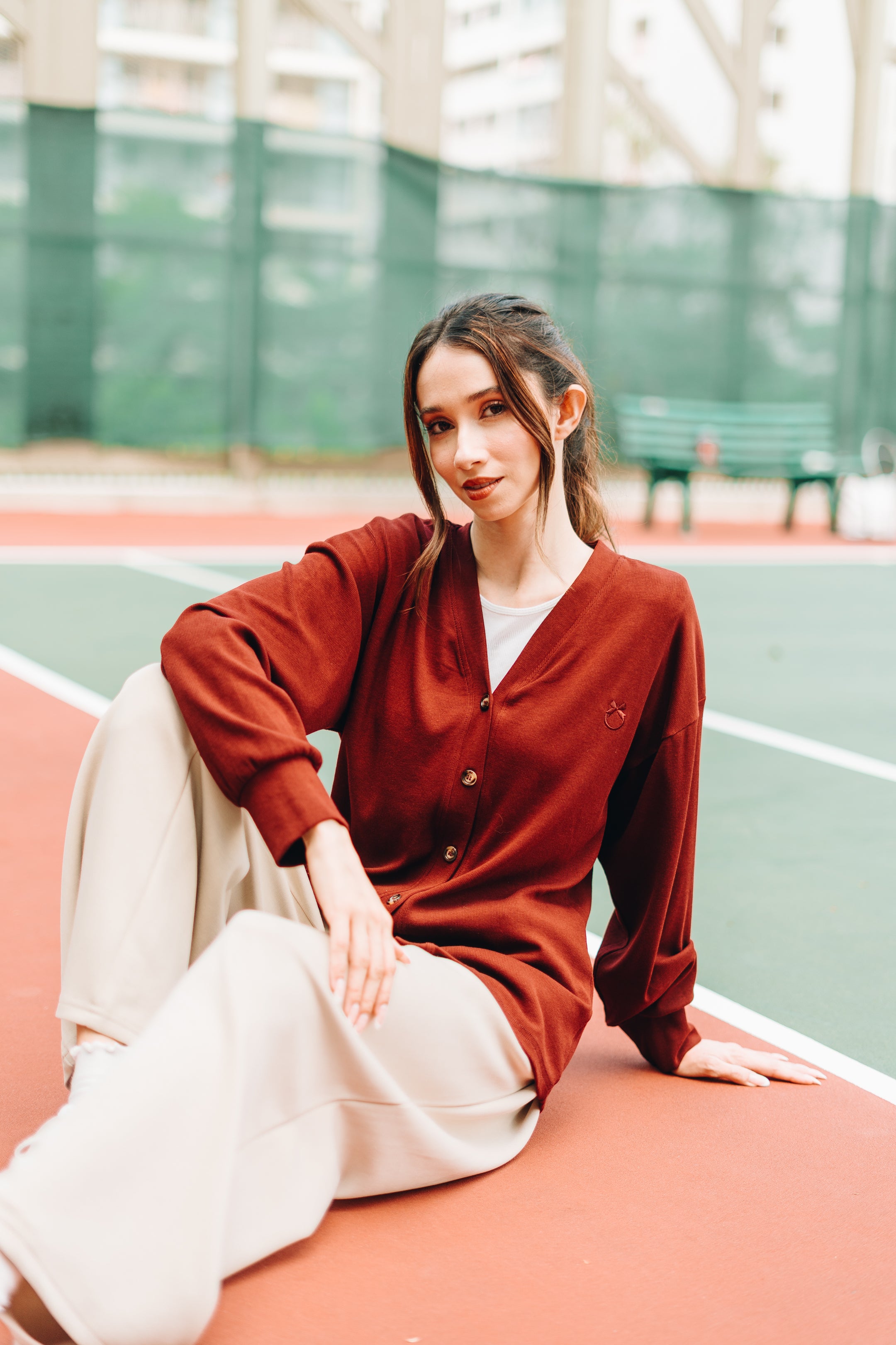 Modal Knitted Cardigan in Maroon