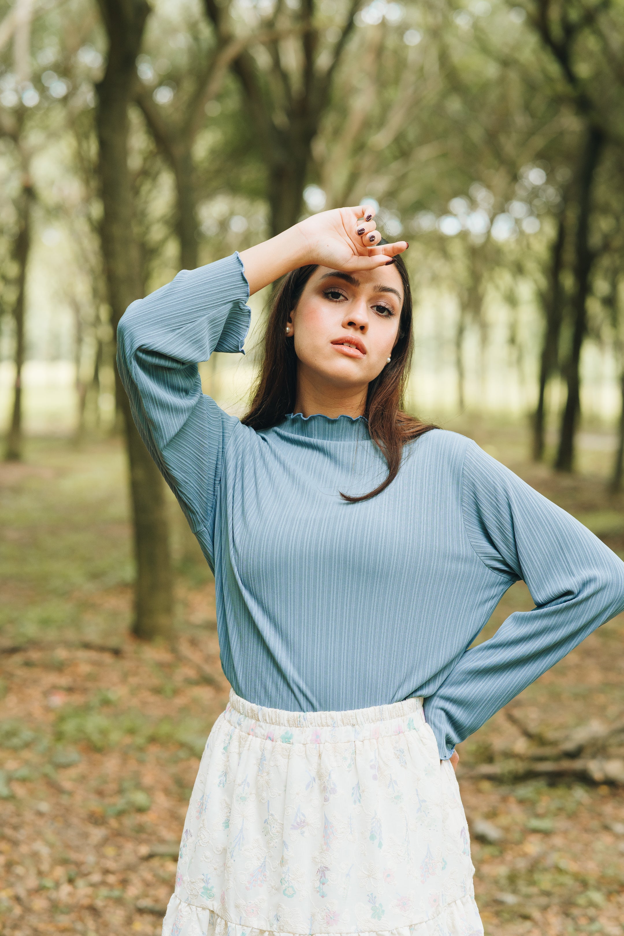 Lily Ribbed Top in Dusty Blue