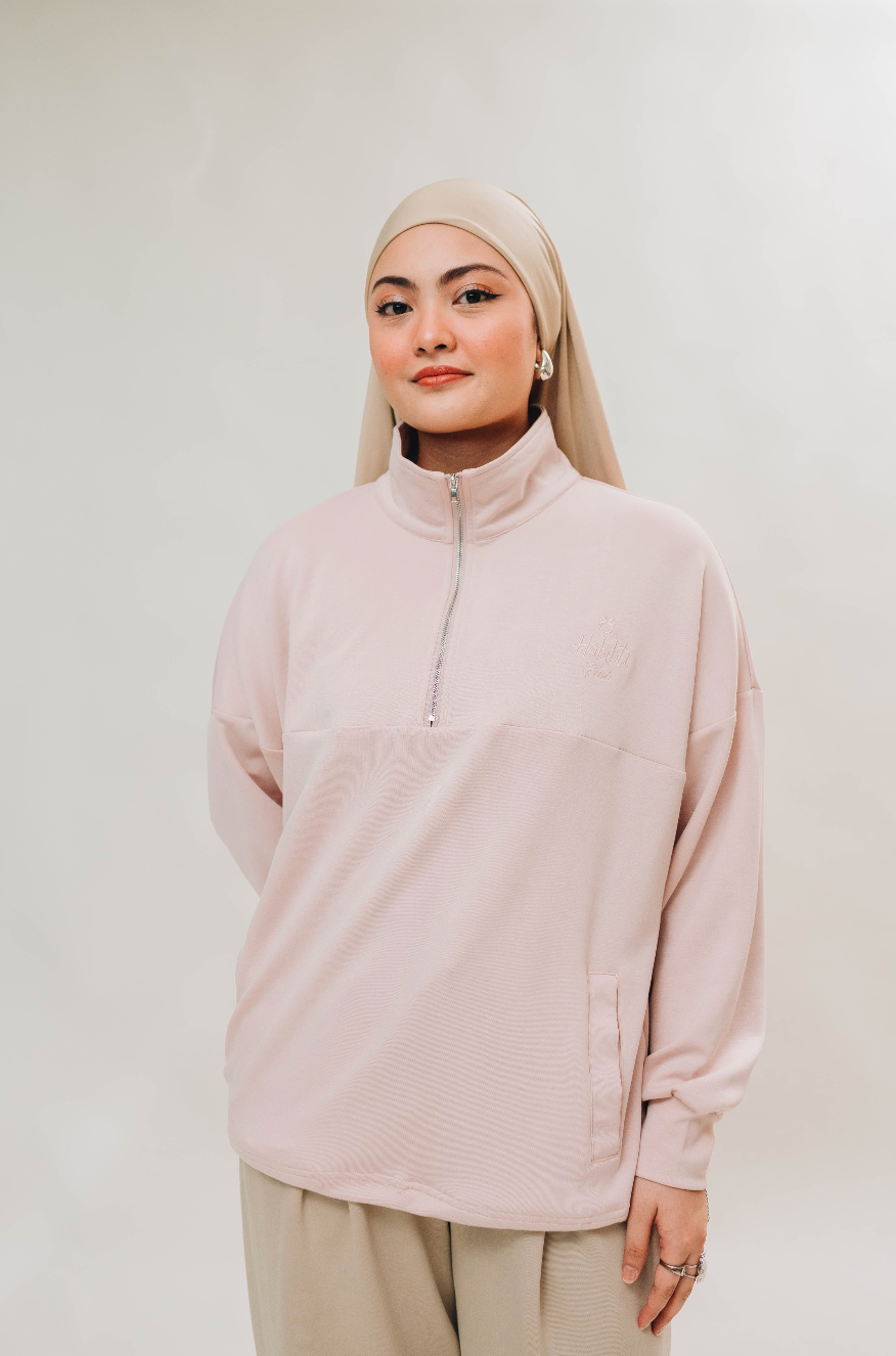 Habibti Quarter Zip Jacket in Strawberry