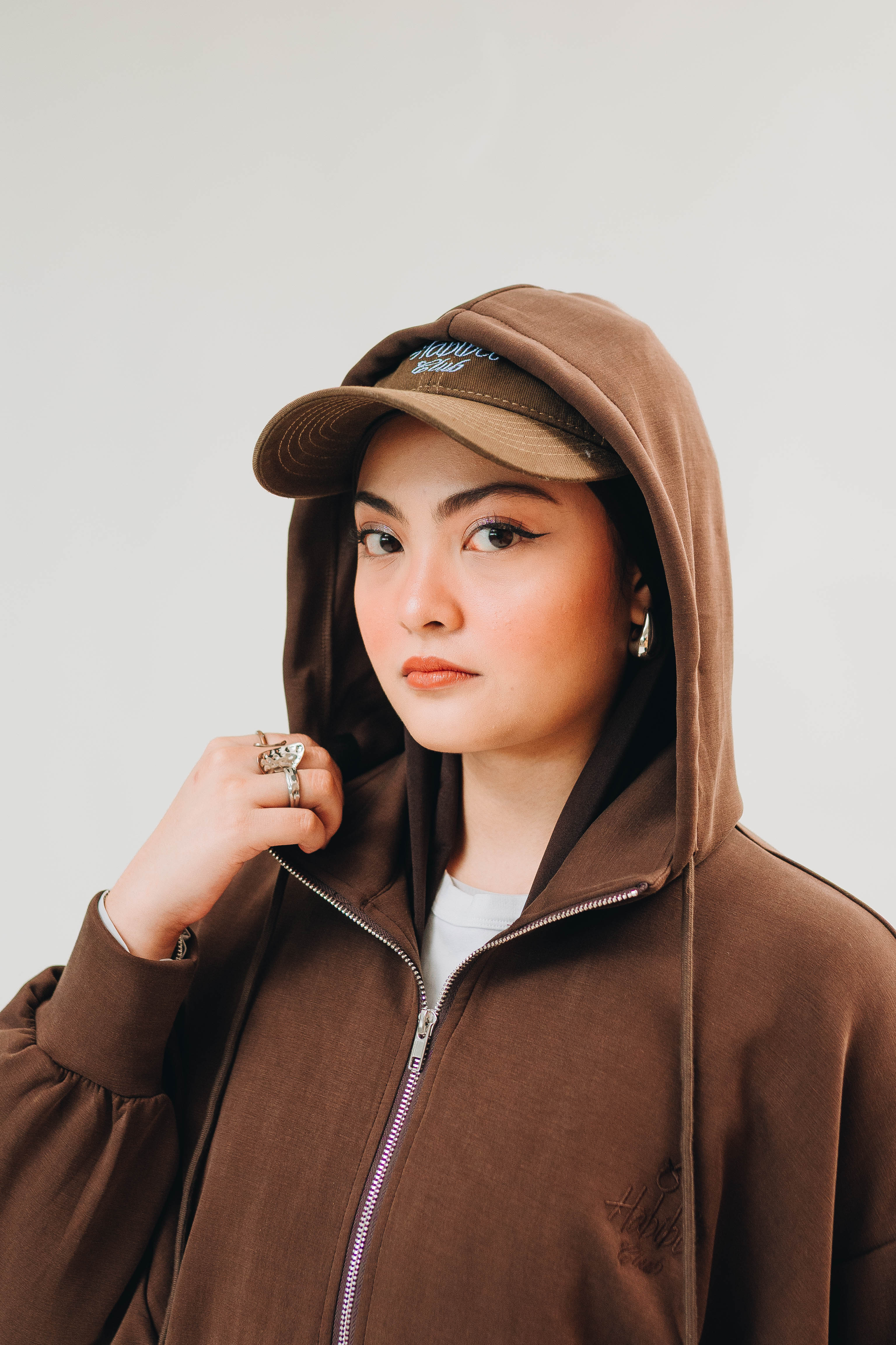Habibti Modal Zip-Up Hoodie in Brown