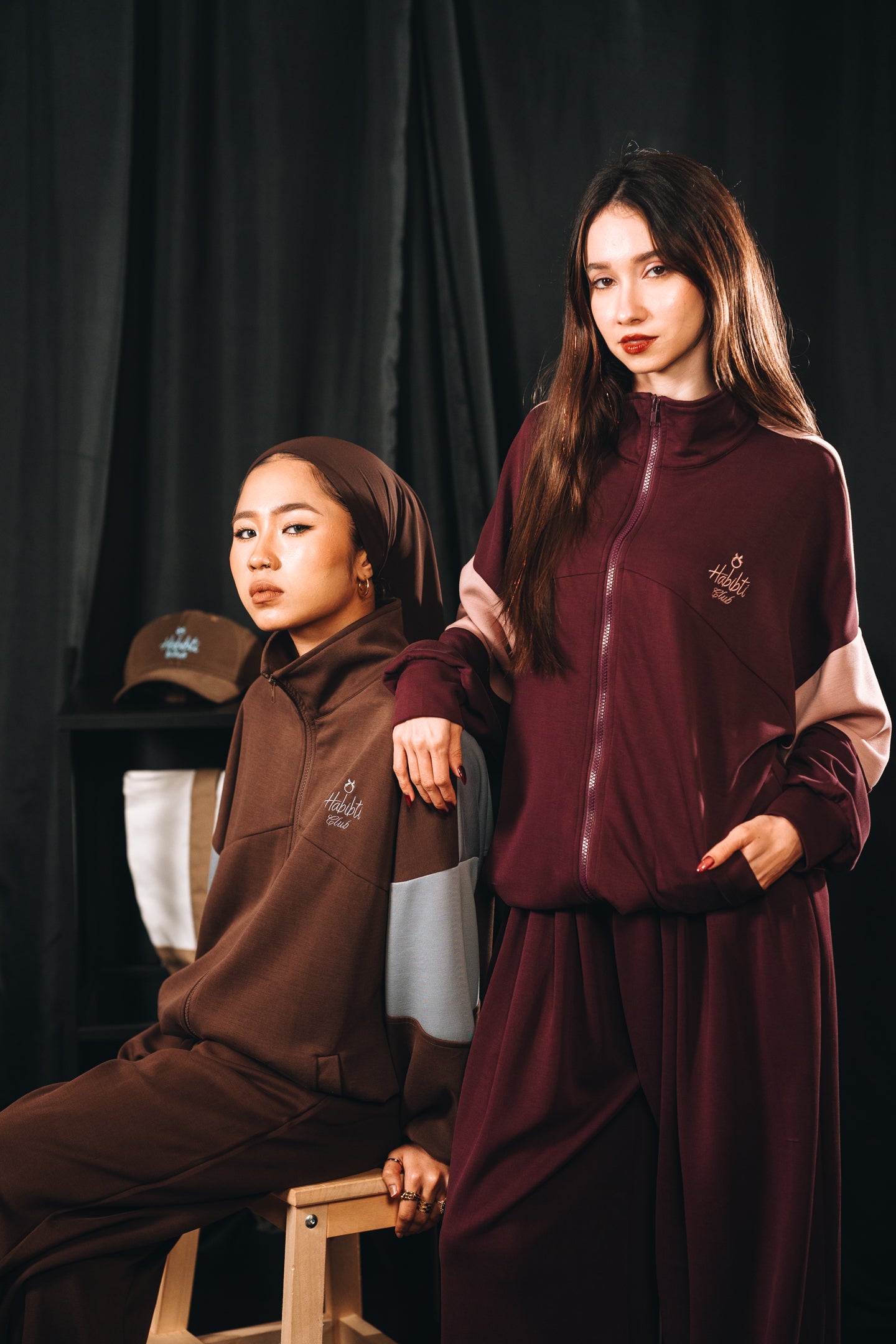 Habibti Modal Dual Tone Jacket in Burgundy