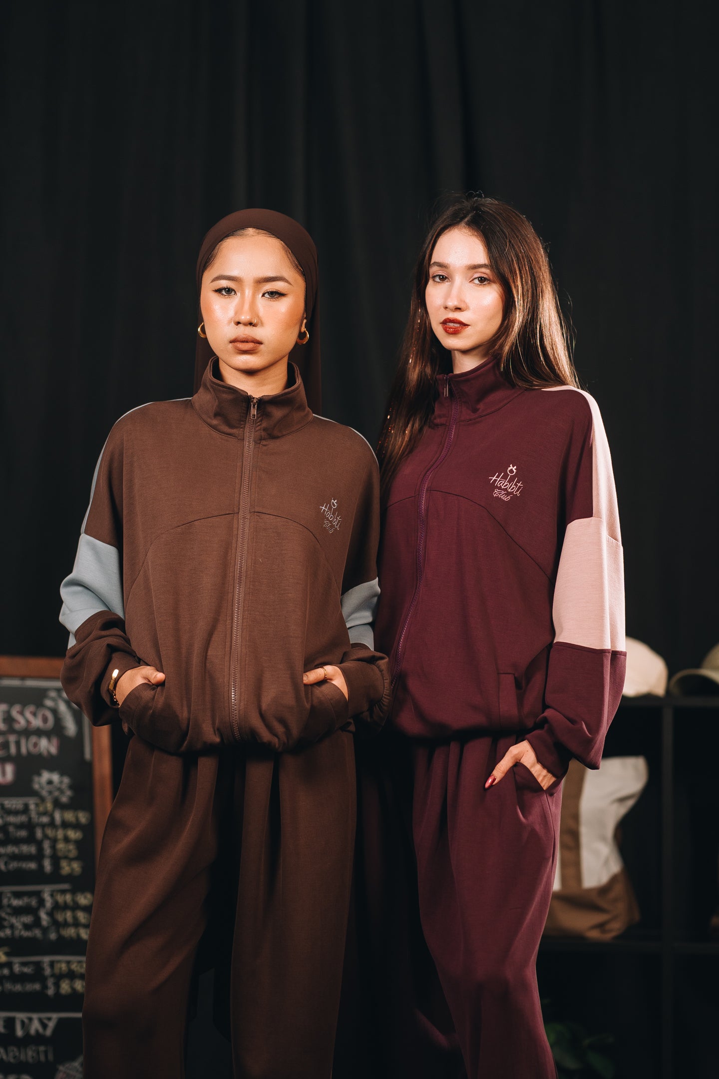 Habibti Modal Dual Tone Jacket in Burgundy