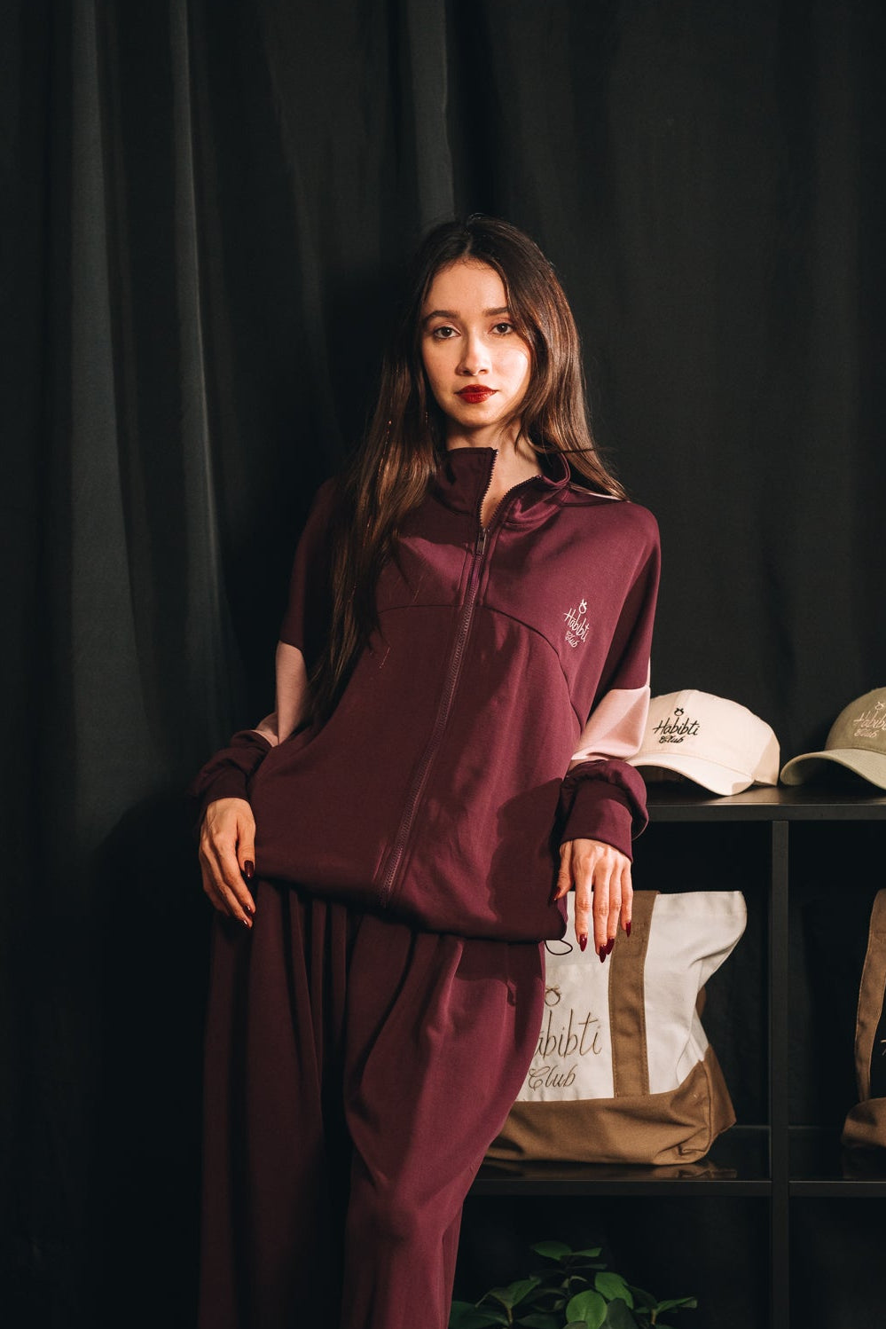 Habibti Modal Dual Tone Jacket in Burgundy