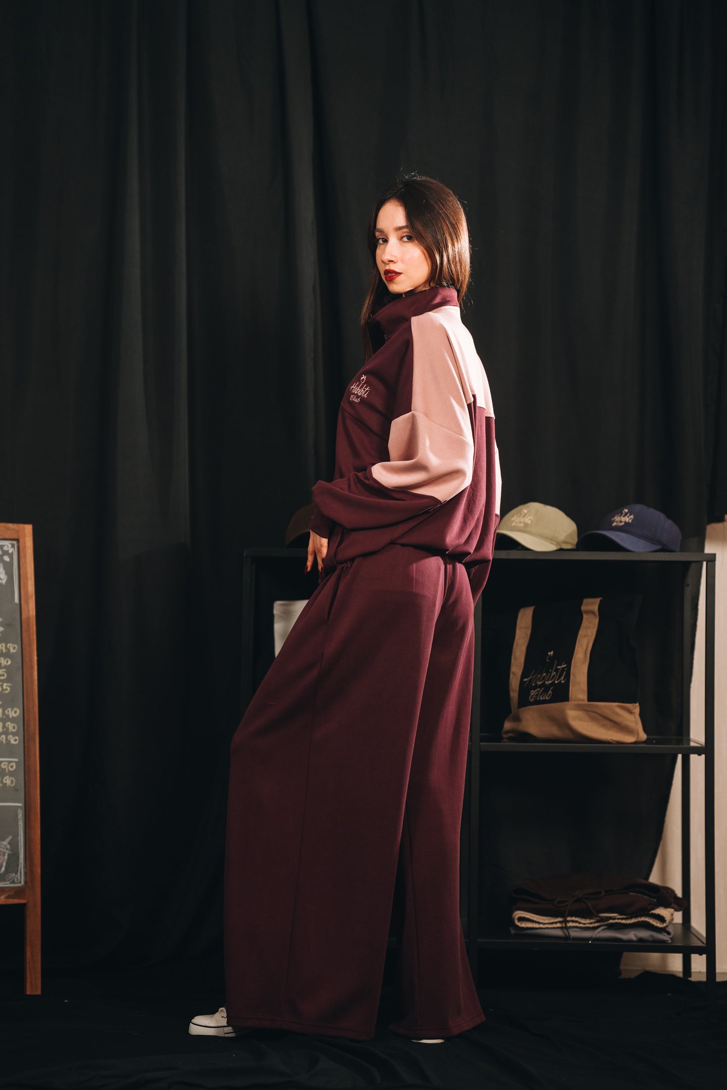 Habibti Modal Dual Tone Jacket in Burgundy