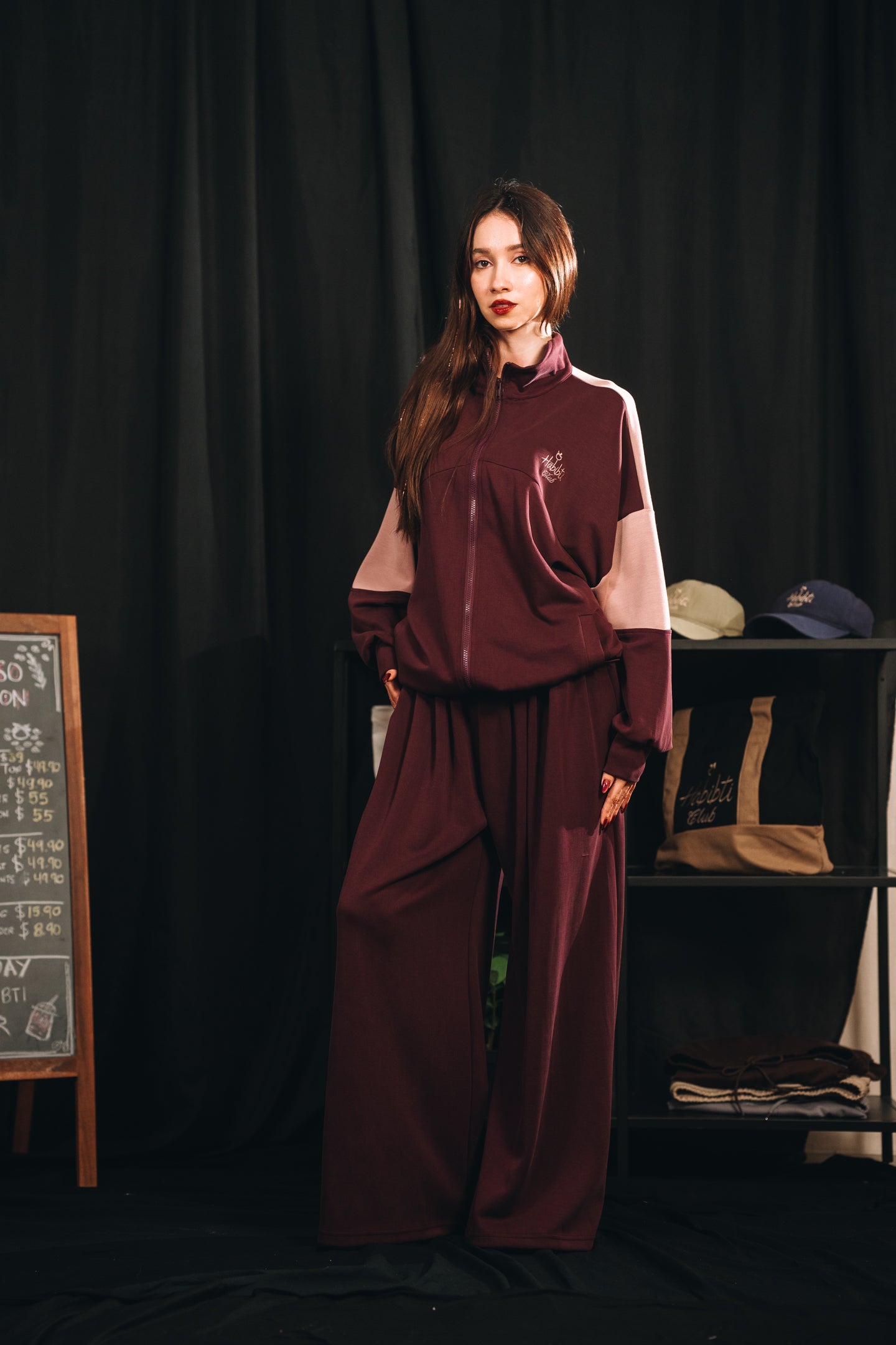 Habibti Modal Dual Tone Jacket in Burgundy