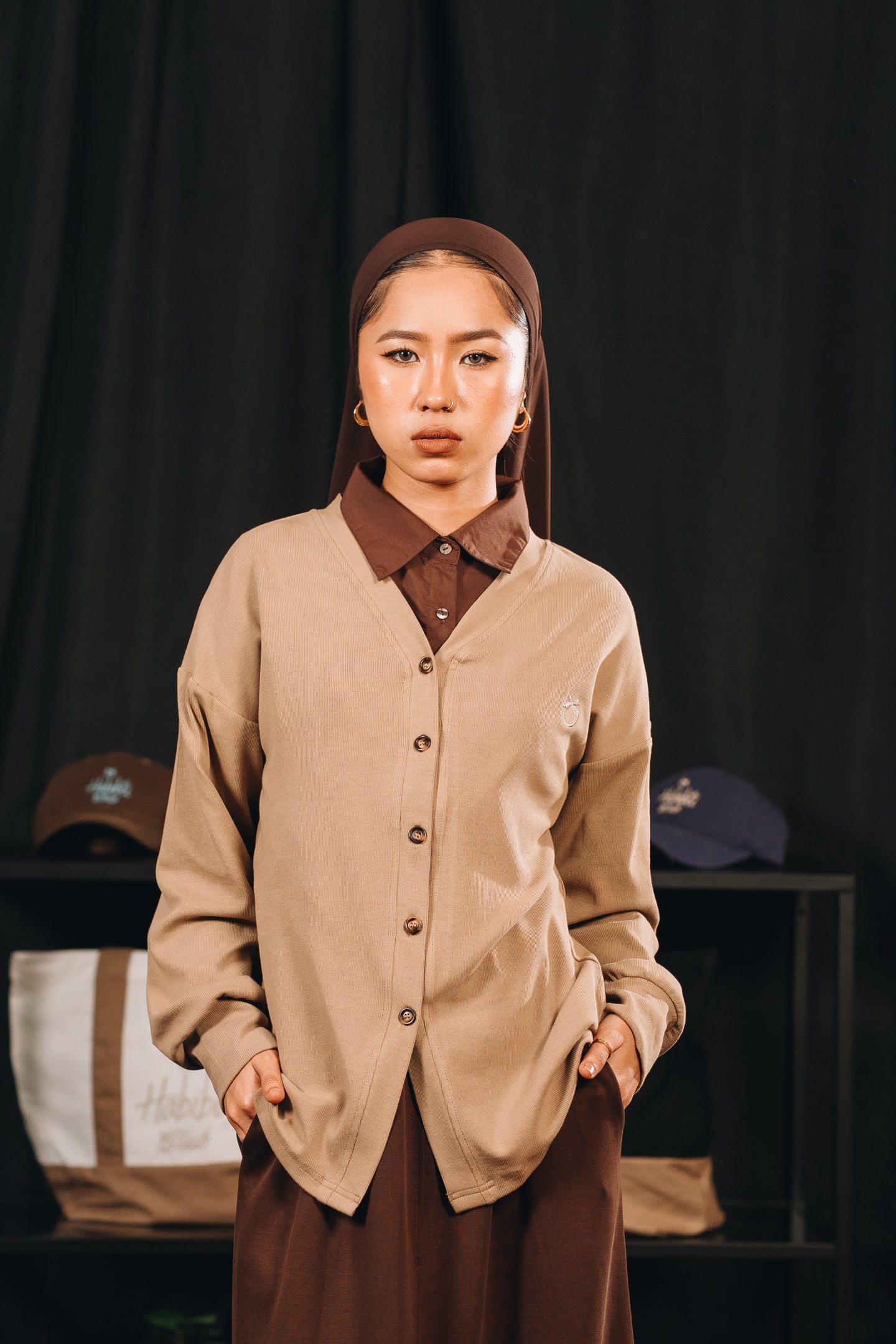 Modal Knitted Cardigan in Toffee