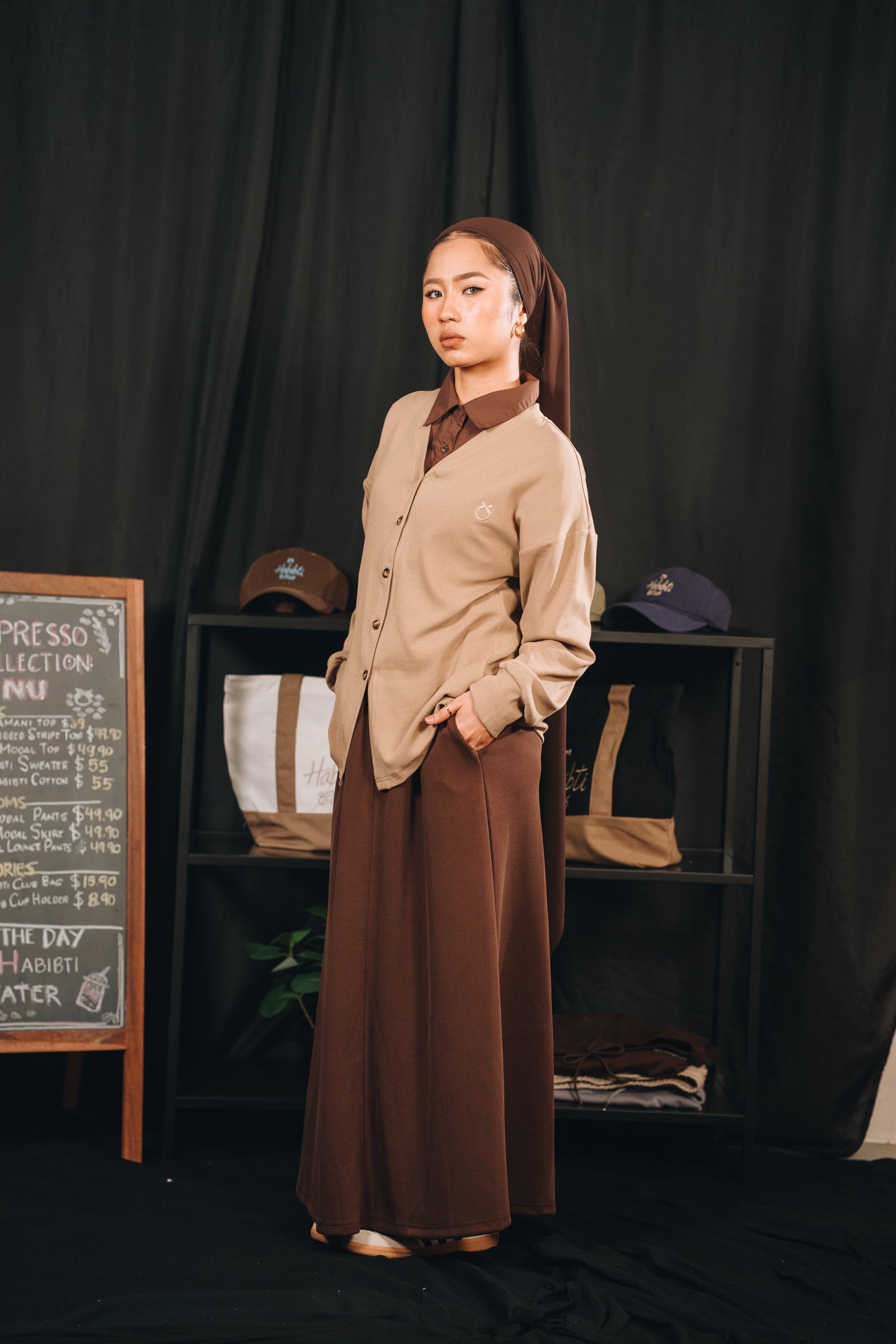 Modal Knitted Cardigan in Toffee