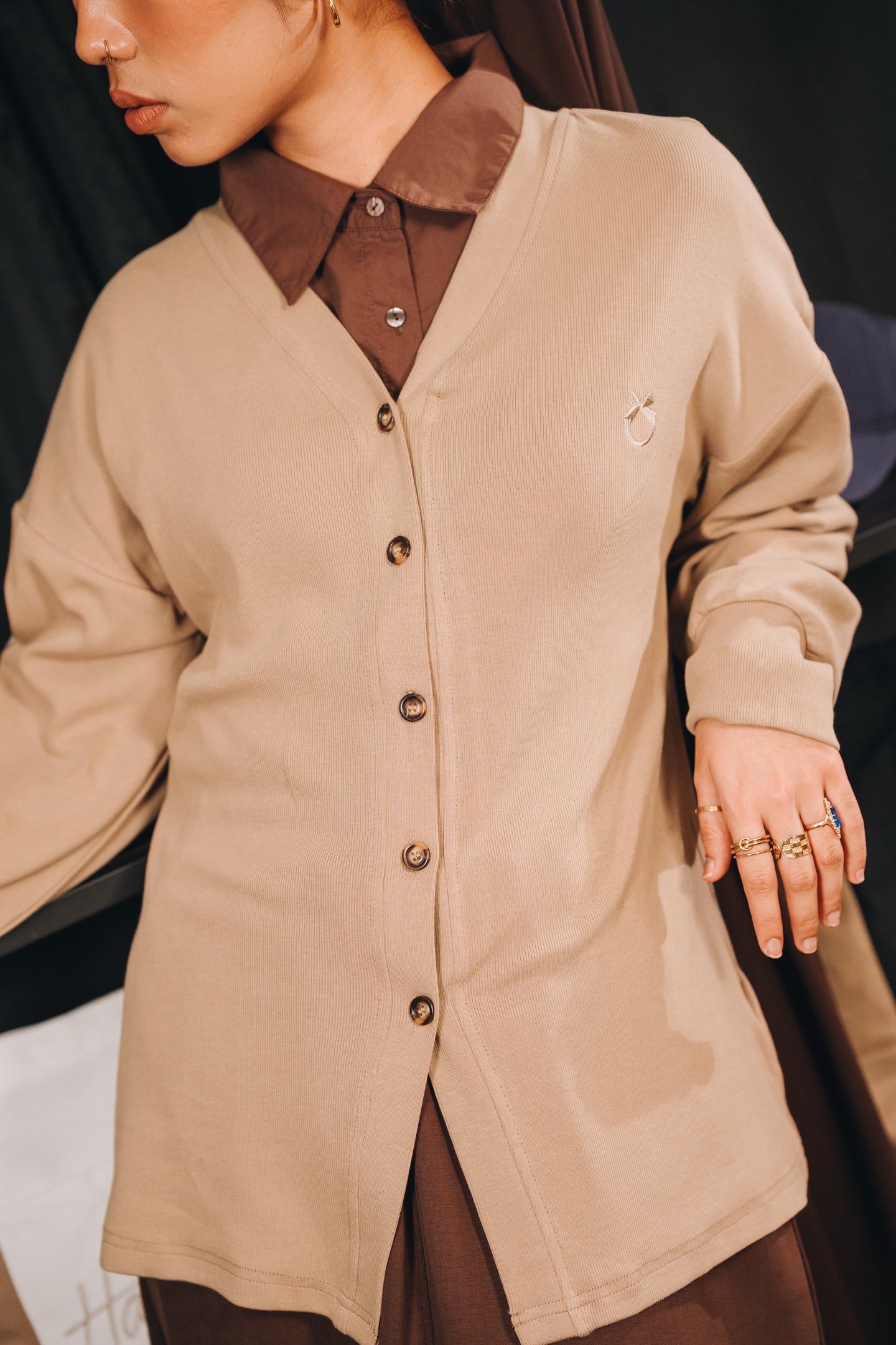 Modal Knitted Cardigan in Toffee