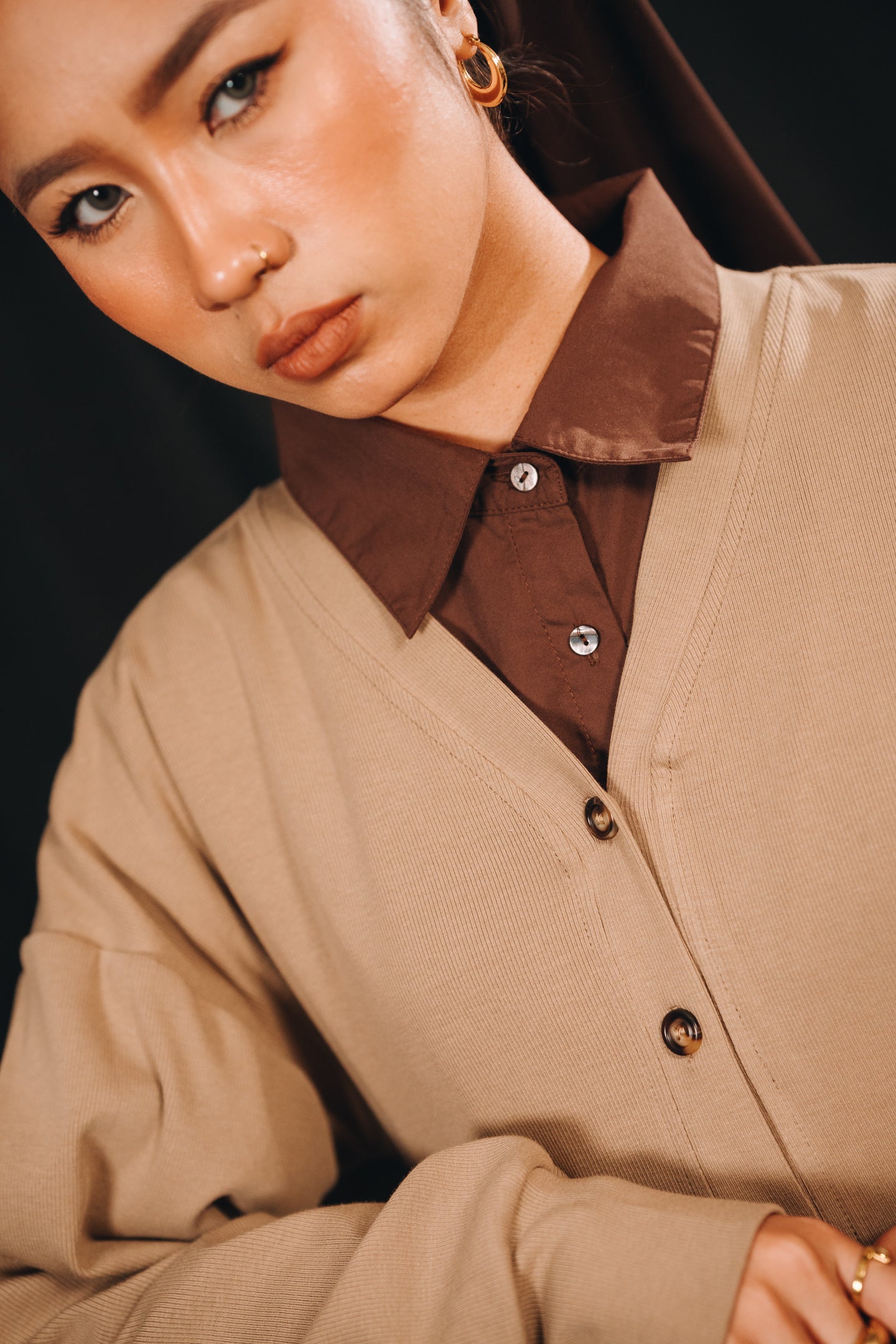 Modal Knitted Cardigan in Toffee